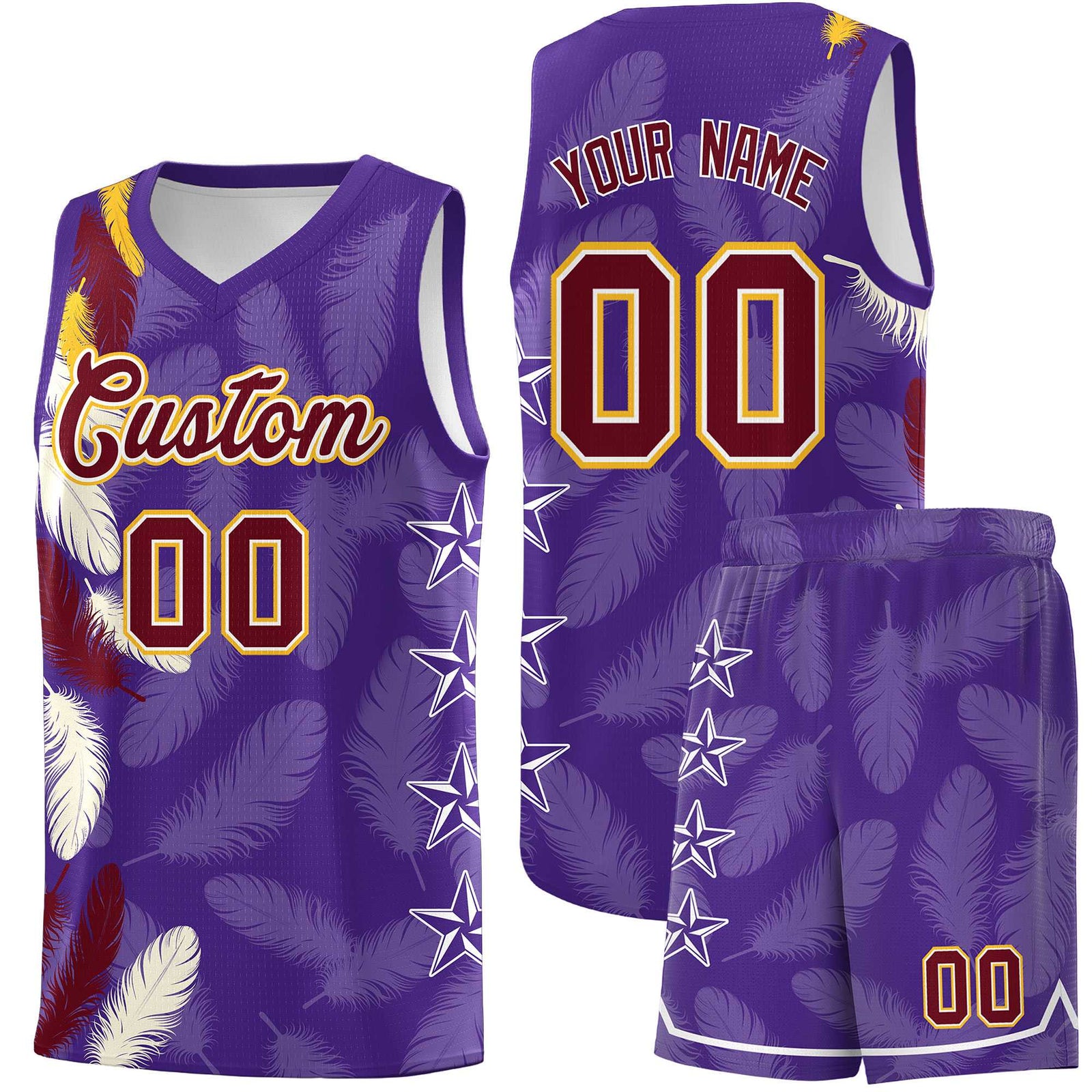 Custom Youth Basketball Jersey Purple Crimson Feather Series Sports Uniform