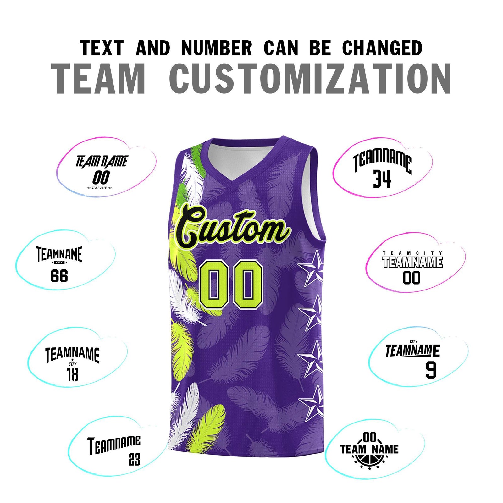 Custom Youth Basketball Jersey Purple Black Feather Series Sports Uniform