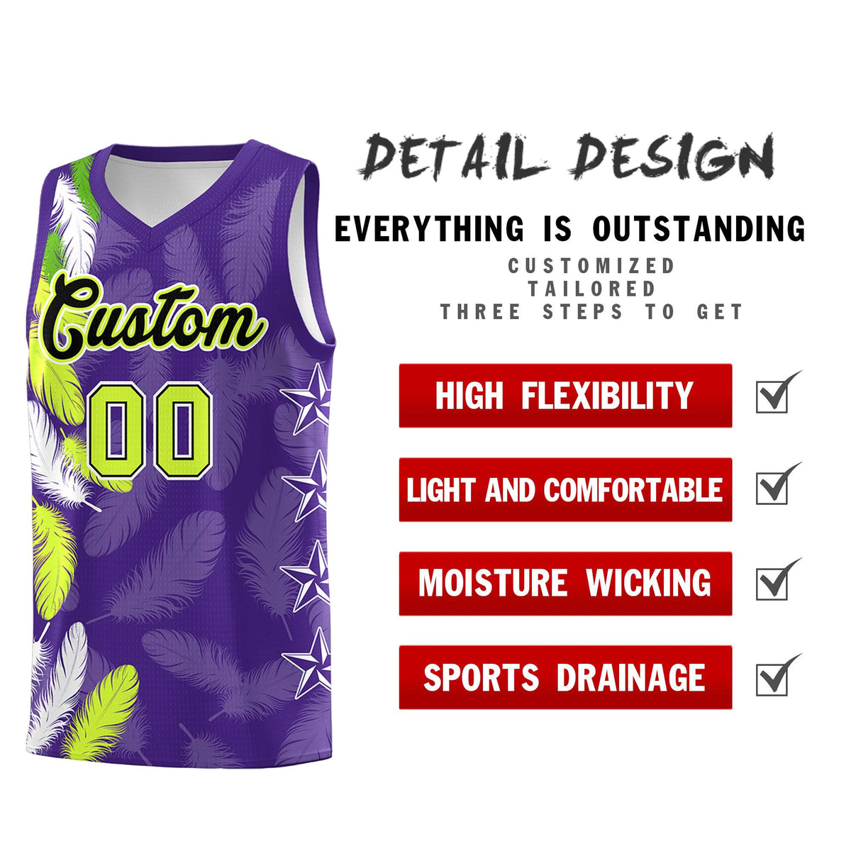 Custom Youth Basketball Jersey Purple Black Feather Series Sports Uniform