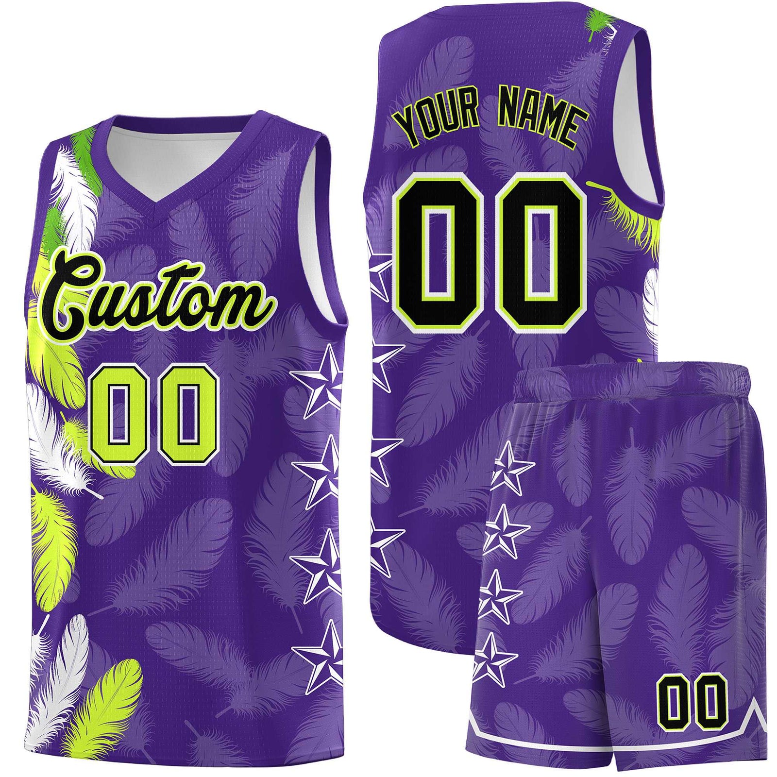 Custom Youth Basketball Jersey Purple Black Feather Series Sports Uniform