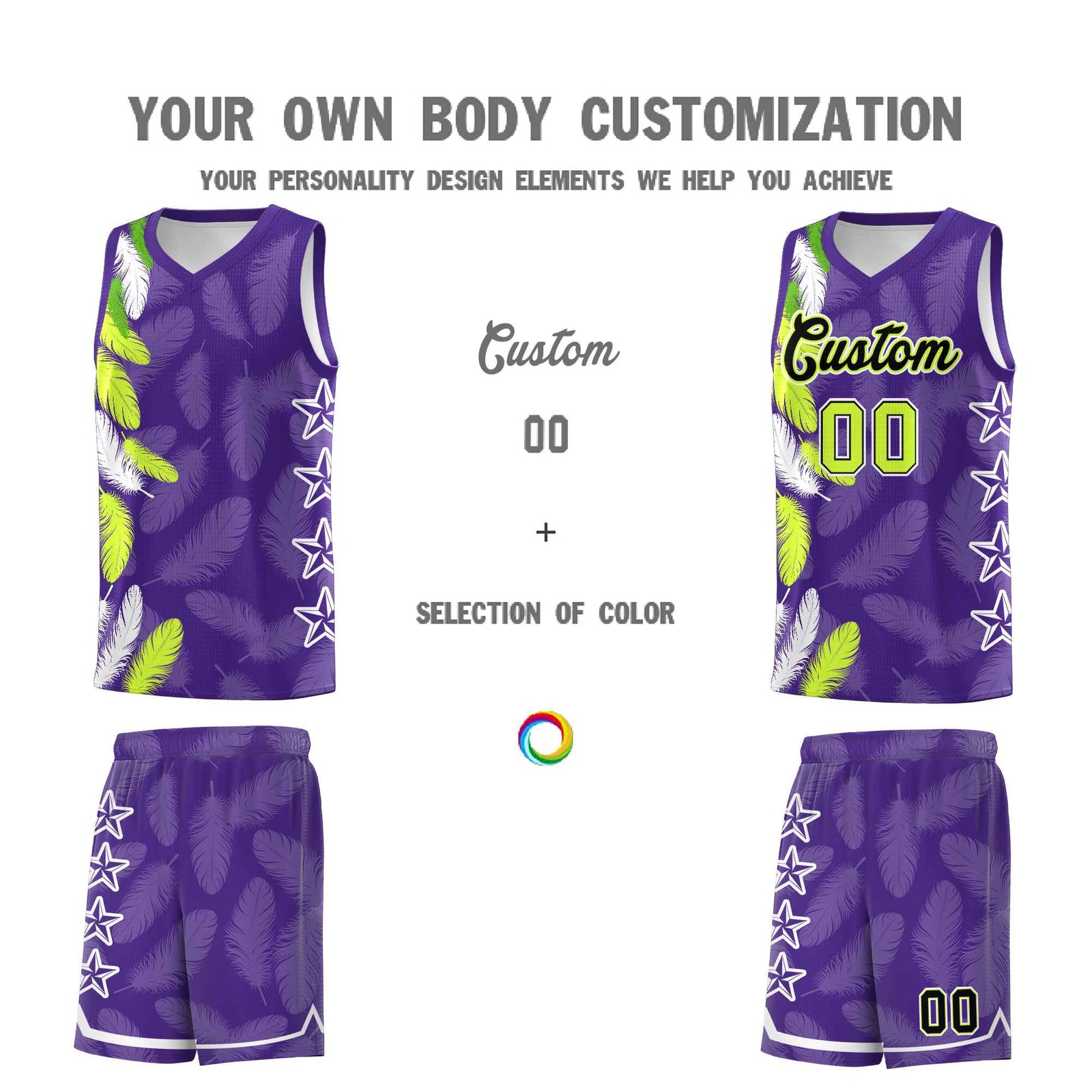 Custom Youth Basketball Jersey Purple Black Feather Series Sports Uniform