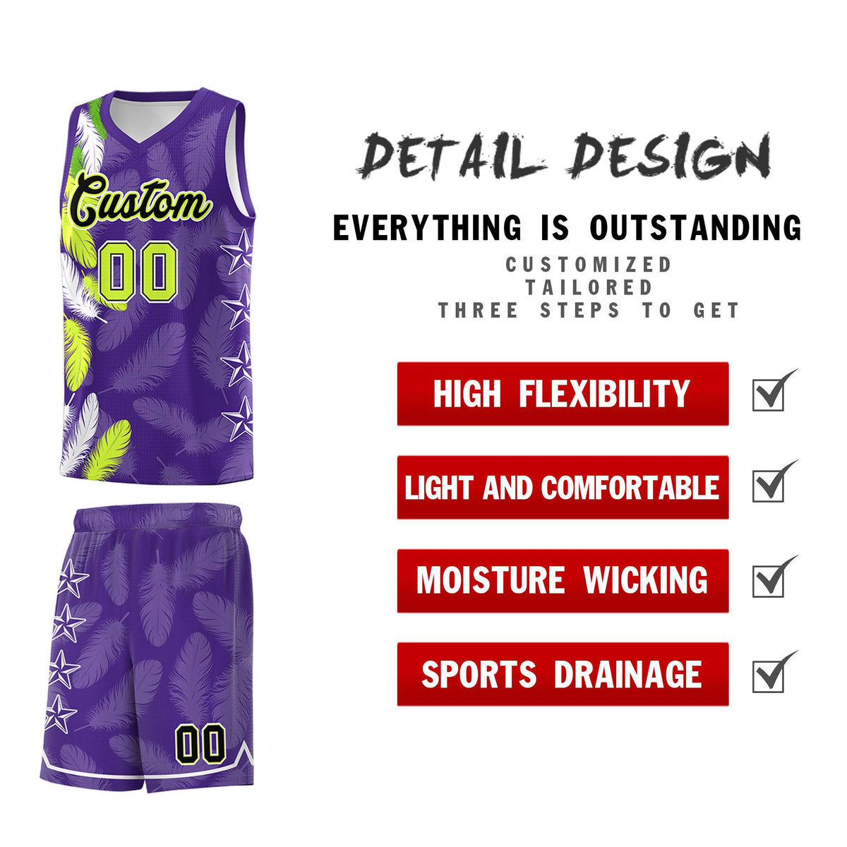 Custom Youth Basketball Jersey Purple Black Feather Series Sports Uniform