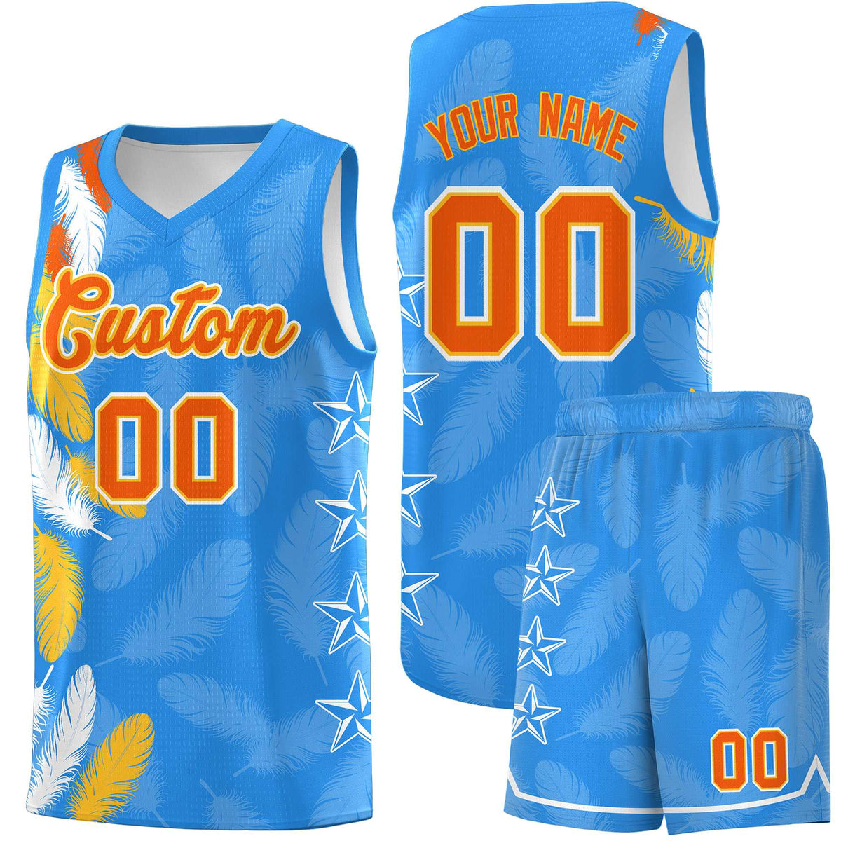 Custom Youth Basketball Jersey Powder Blue Orange Feather Series Sports Uniform