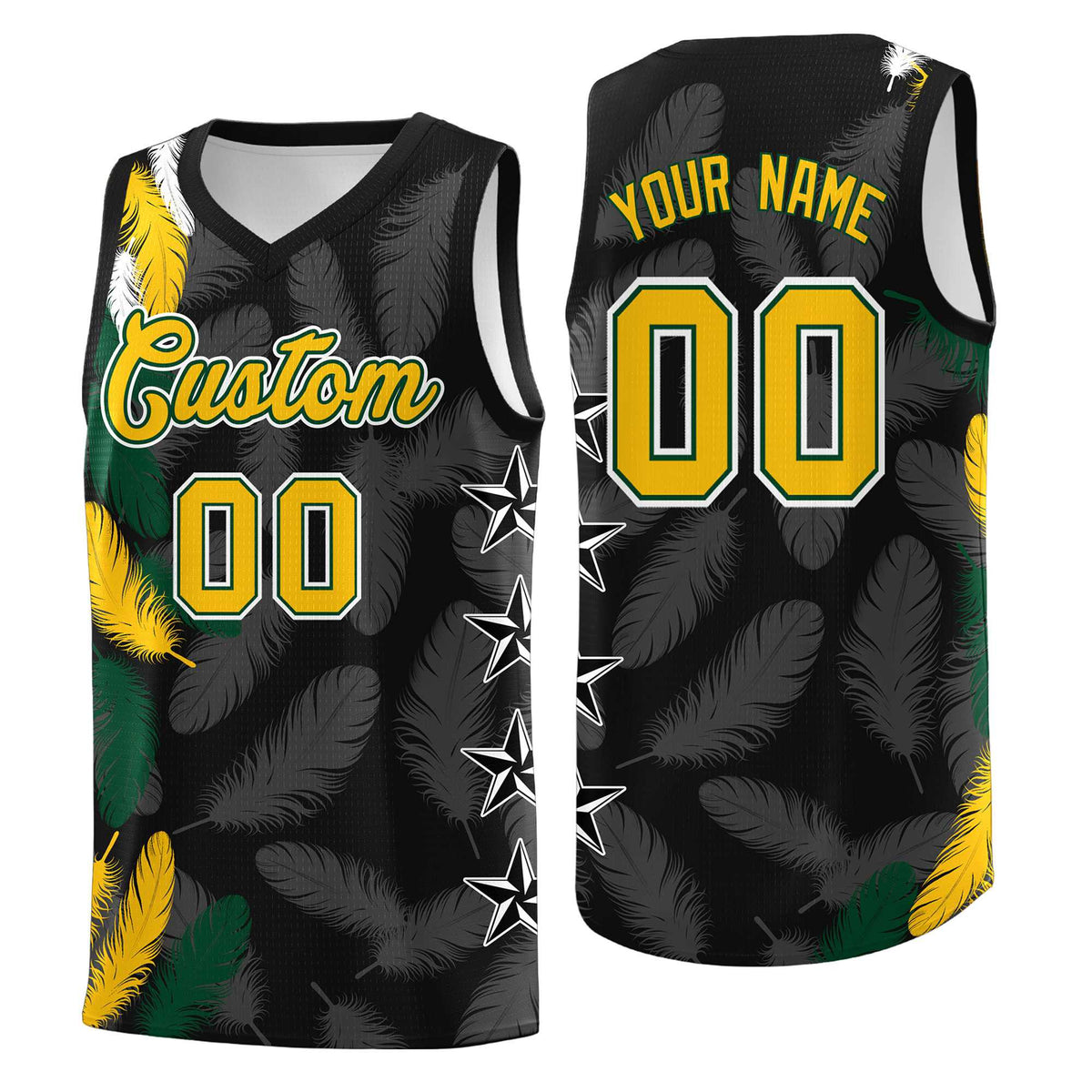 Custom Youth Basketball Jersey Black Gold Feather Series Sports Uniform