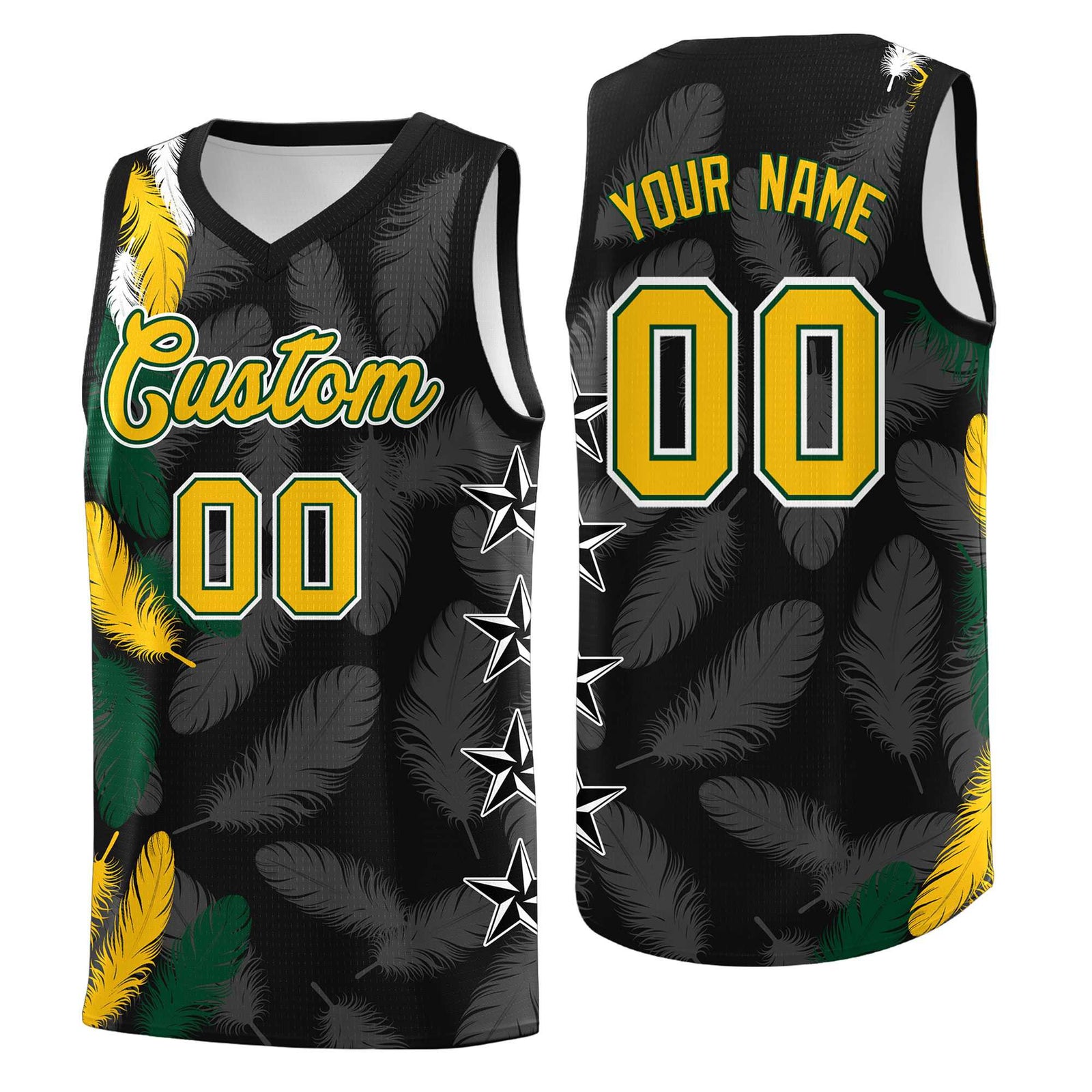 Custom Youth Basketball Jersey Black Gold Feather Series Sports Uniform