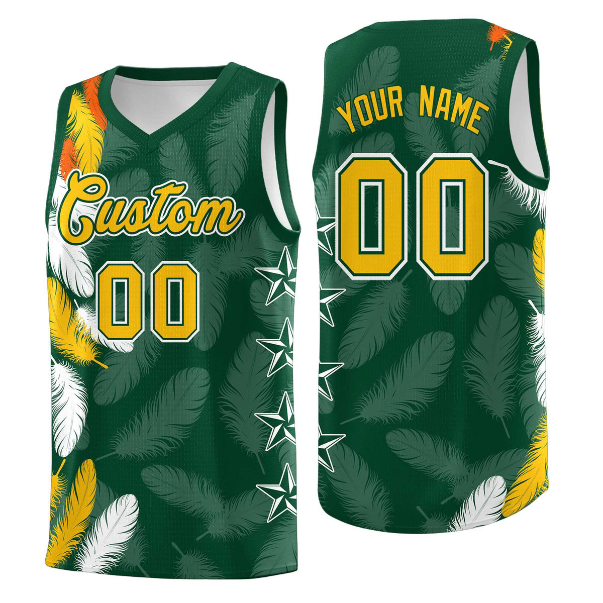 Custom Youth Basketball Jersey Green Gold Feather Series Sports Uniform