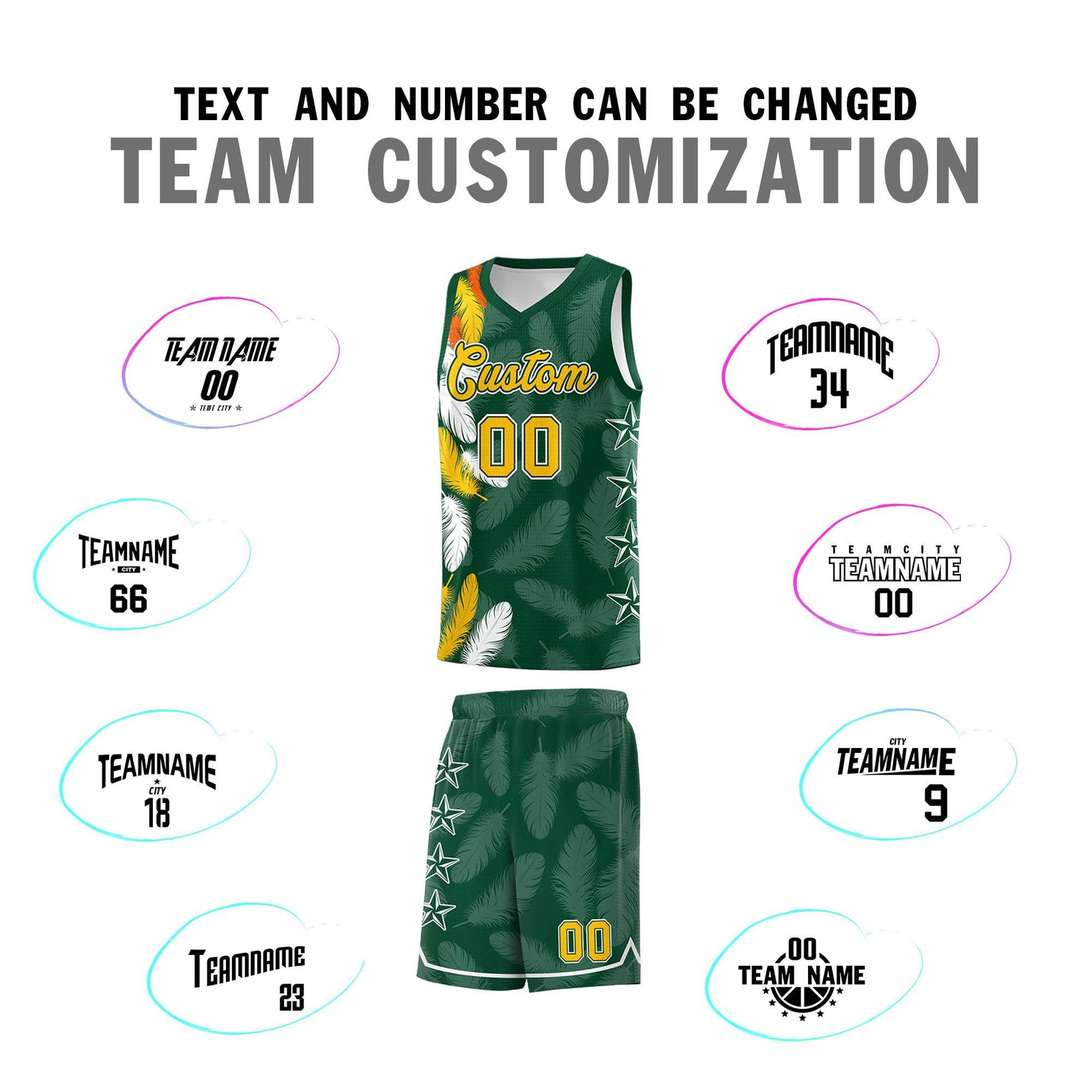 Custom Youth Basketball Jersey Green Gold Feather Series Sports Uniform