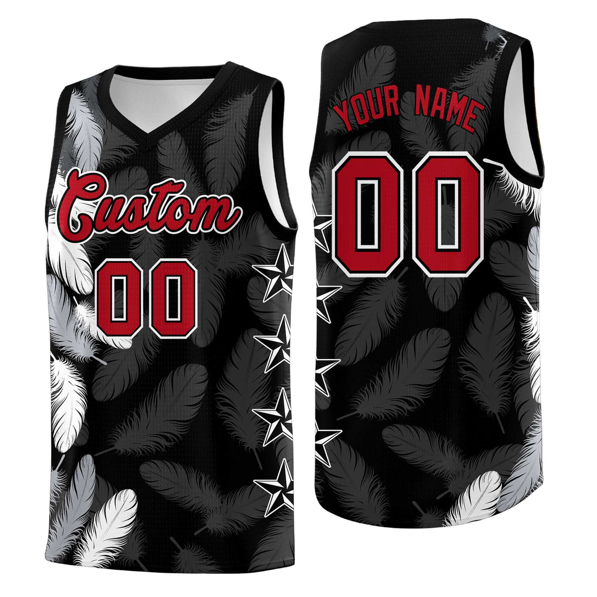 Custom Youth Basketball Jersey Black Red Feather Series Sports Uniform