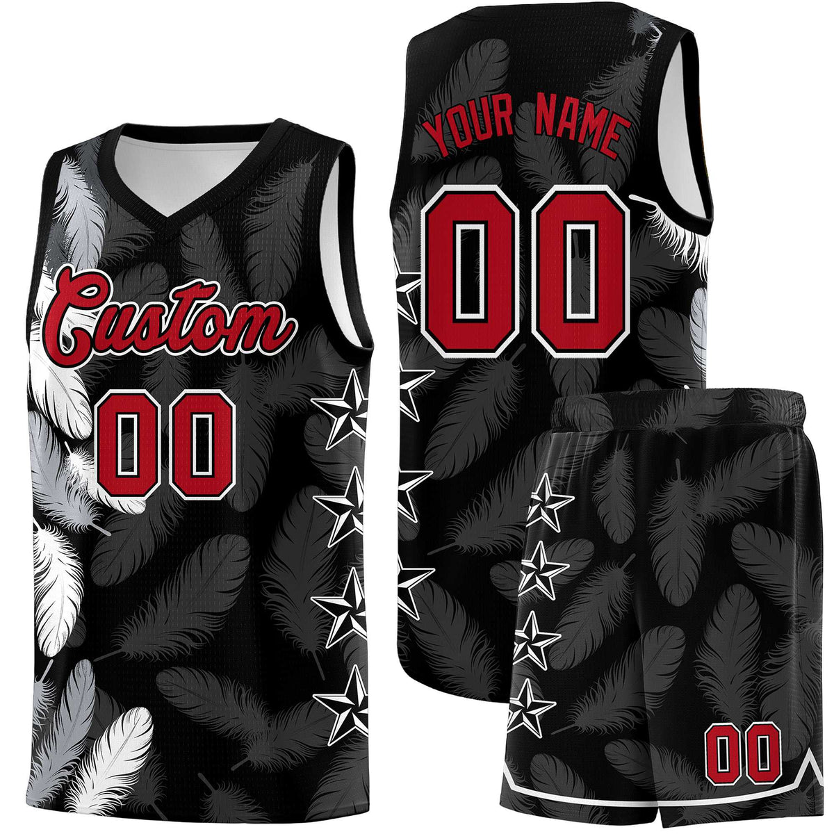 Custom Youth Basketball Jersey Black Red Feather Series Sports Uniform