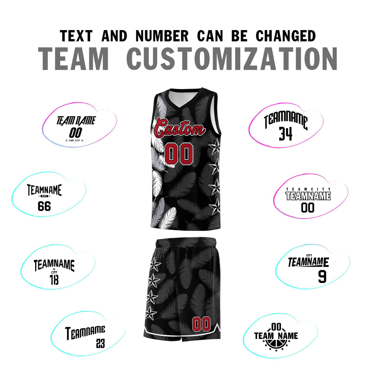 Custom Youth Basketball Jersey Black Red Feather Series Sports Uniform
