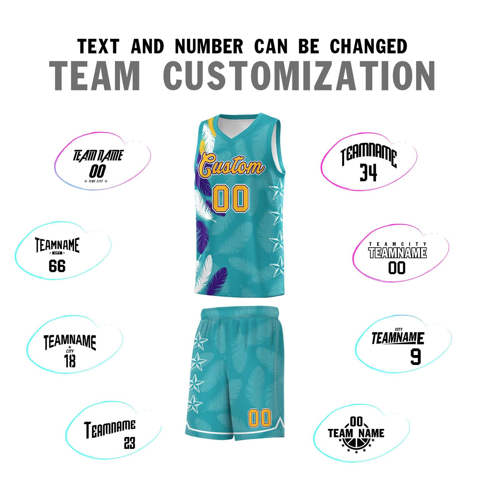 Custom Youth Basketball Jersey Aqua Gold Feather Series Sports Uniform