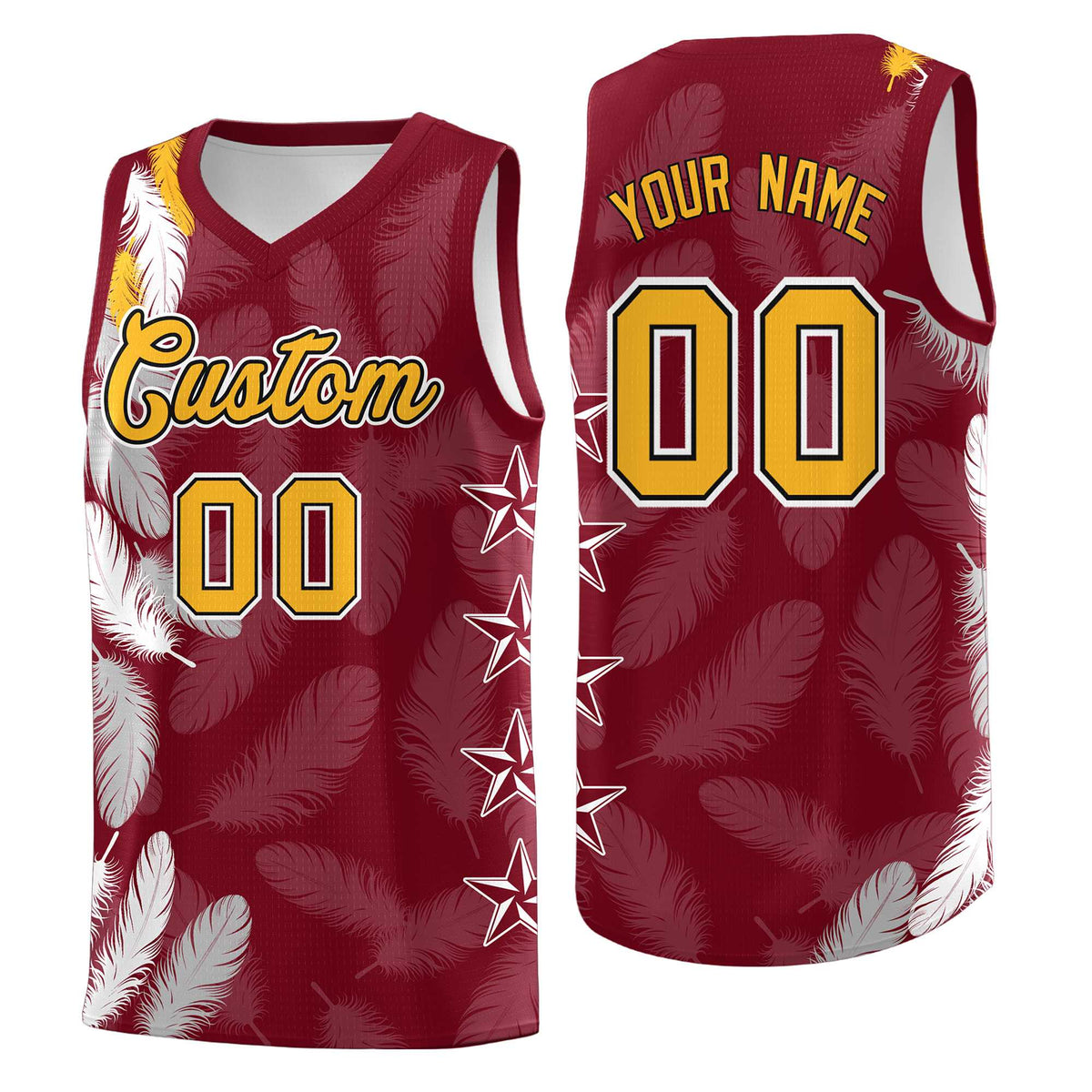 Custom Youth Basketball Jersey Crimson Gold Feather Series Sports Uniform
