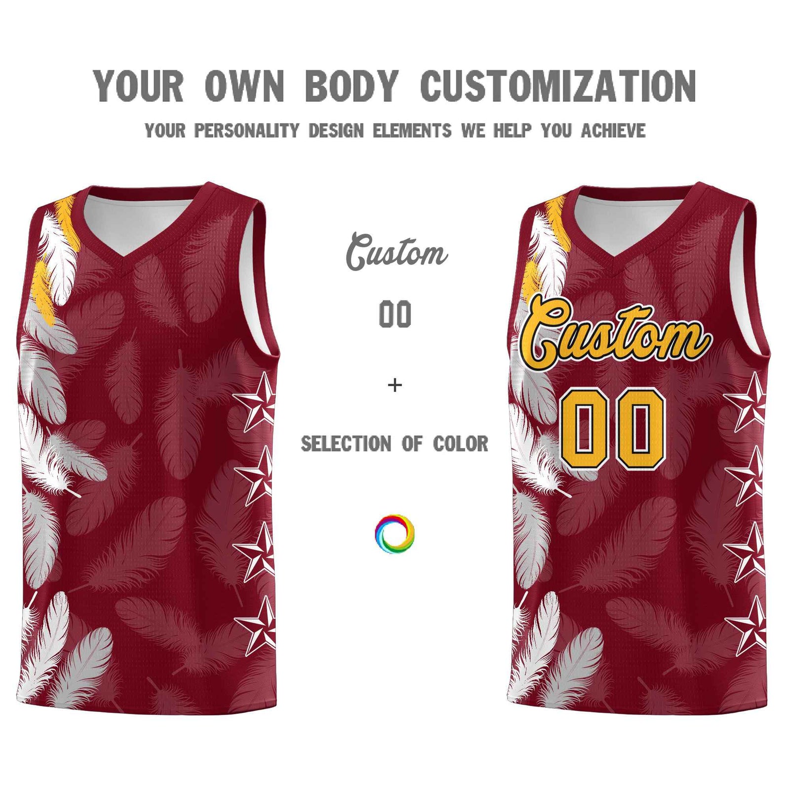 Custom Youth Basketball Jersey Crimson Gold Feather Series Sports Uniform