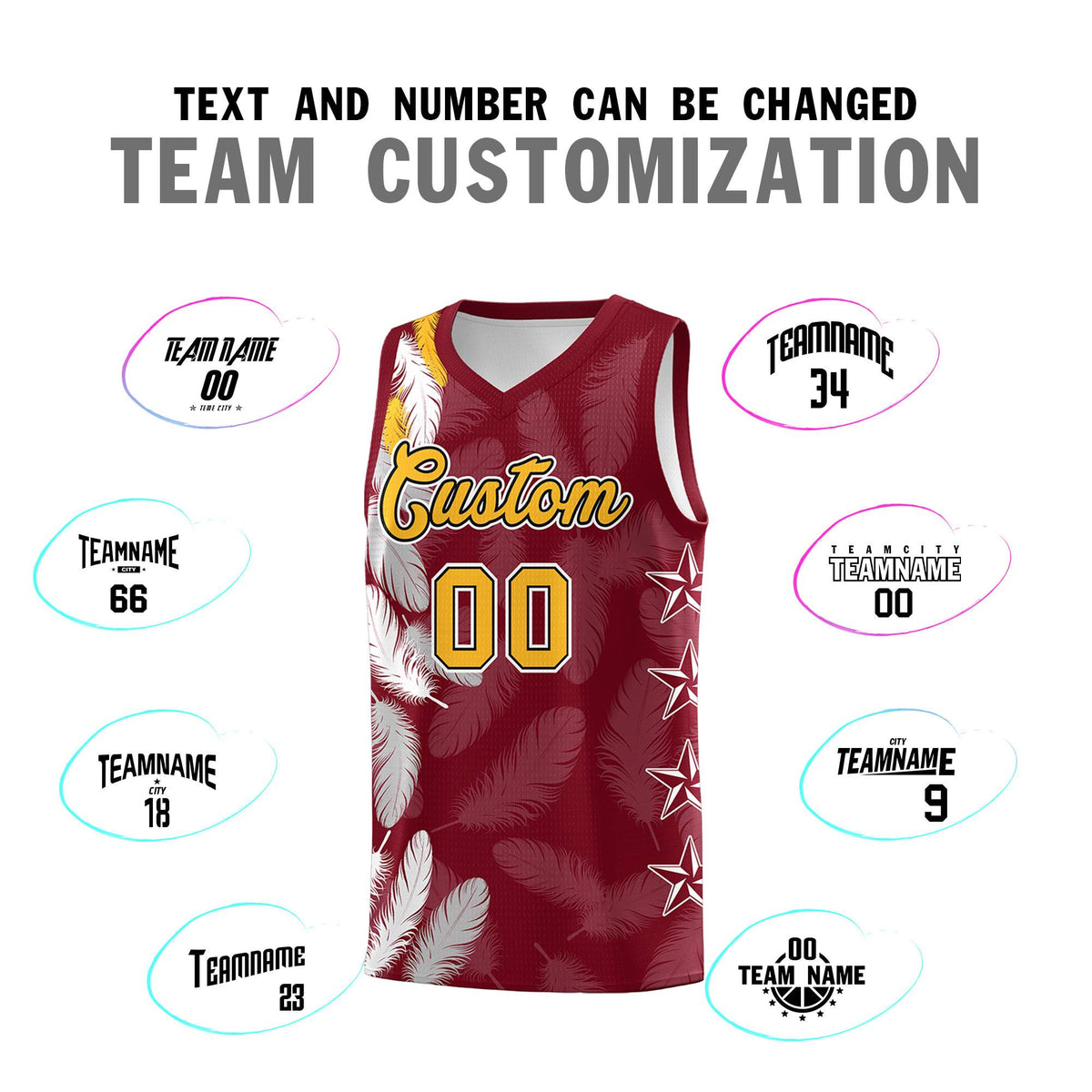 Custom Youth Basketball Jersey Crimson Gold Feather Series Sports Uniform