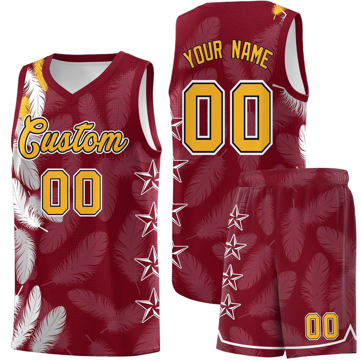 Custom Youth Basketball Jersey Crimson Gold Feather Series Sports Uniform