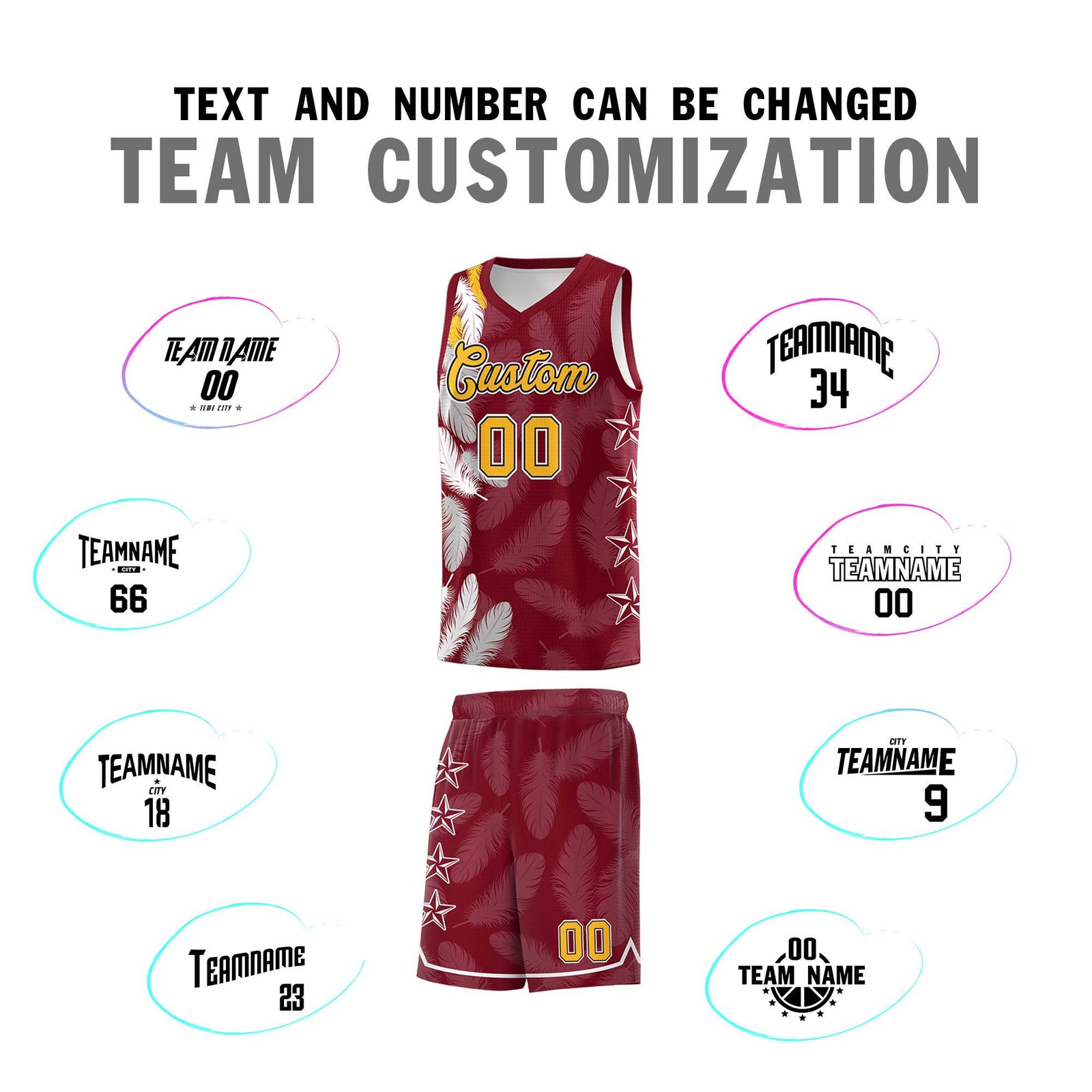 Custom Youth Basketball Jersey Crimson Gold Feather Series Sports Uniform