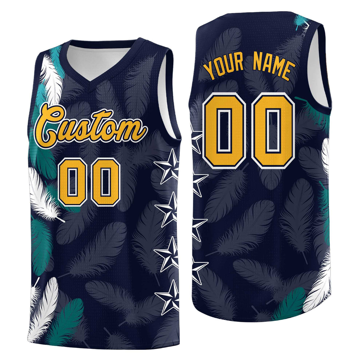 Custom Youth Basketball Jersey Navy Gold Feather Series Sports Uniform