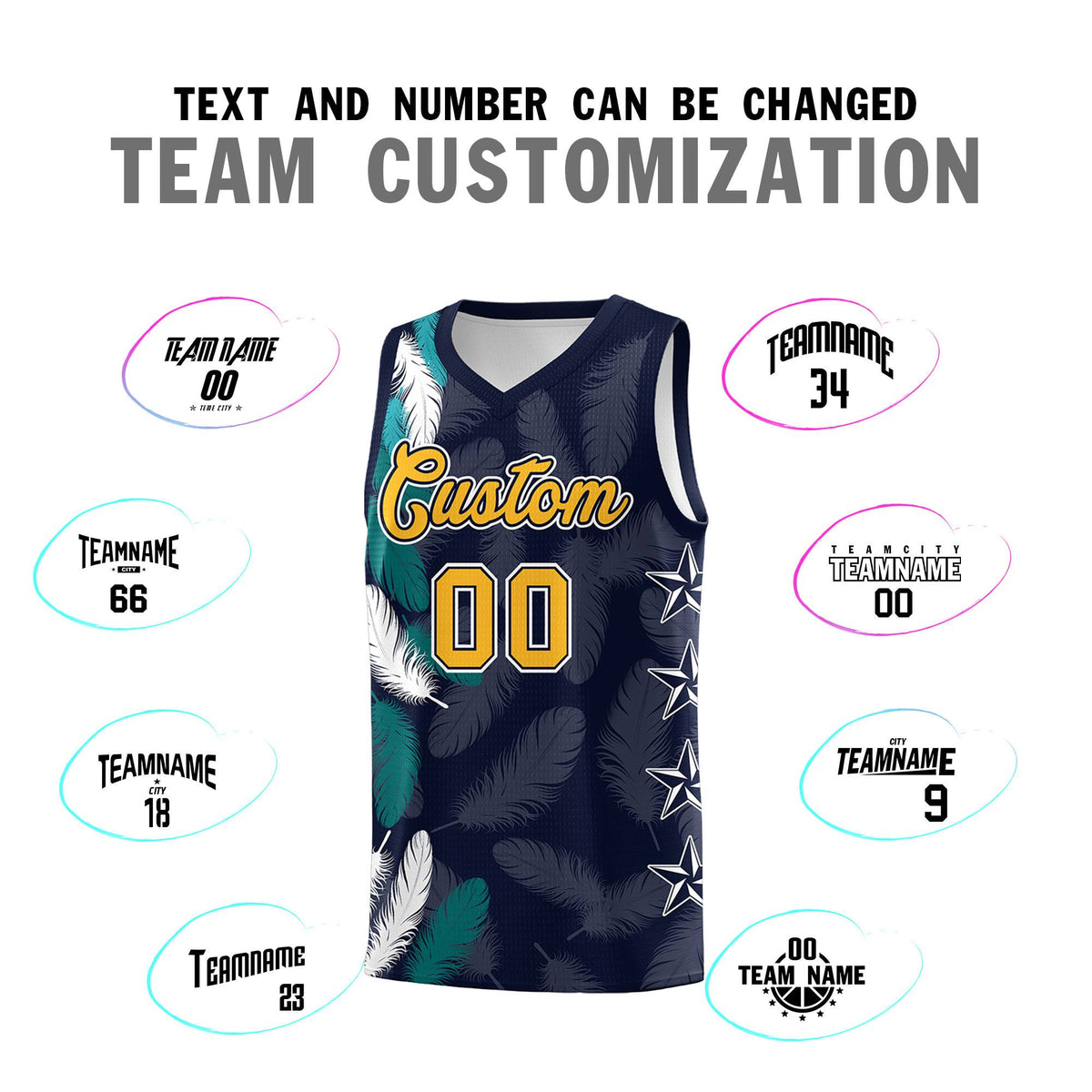 Custom Youth Basketball Jersey Navy Gold Feather Series Sports Uniform