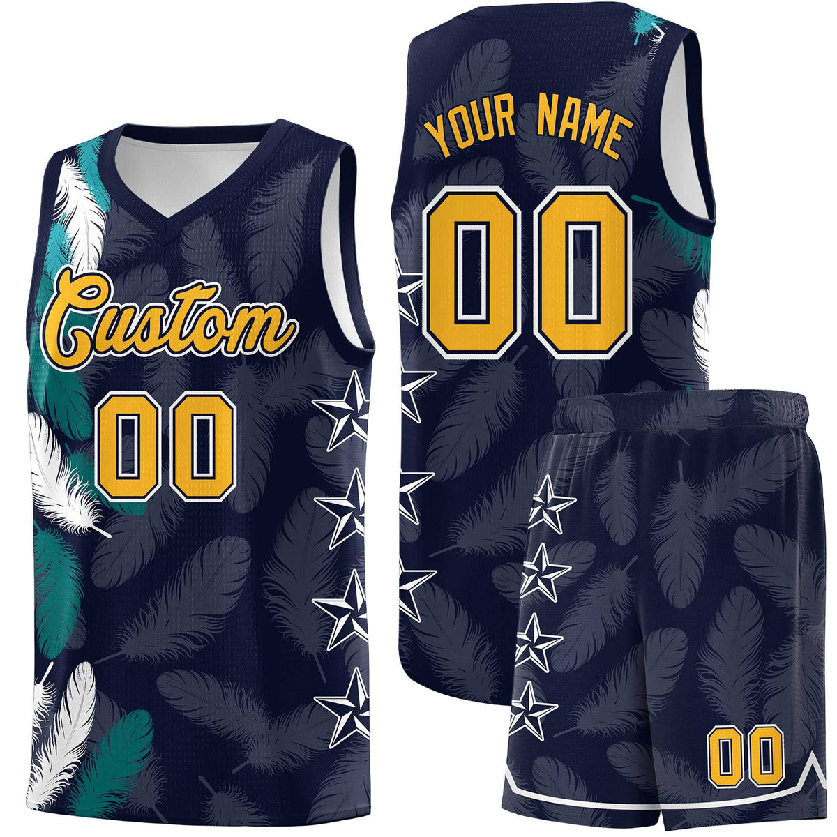 Custom Youth Basketball Jersey Navy Gold Feather Series Sports Uniform