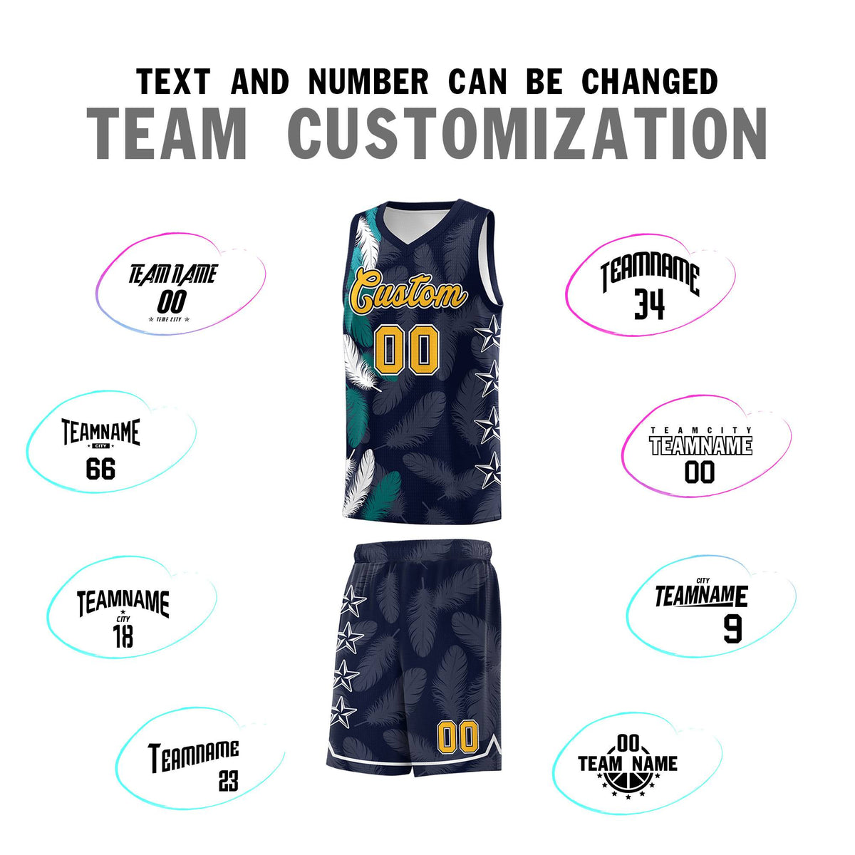 Custom Youth Basketball Jersey Navy Gold Feather Series Sports Uniform