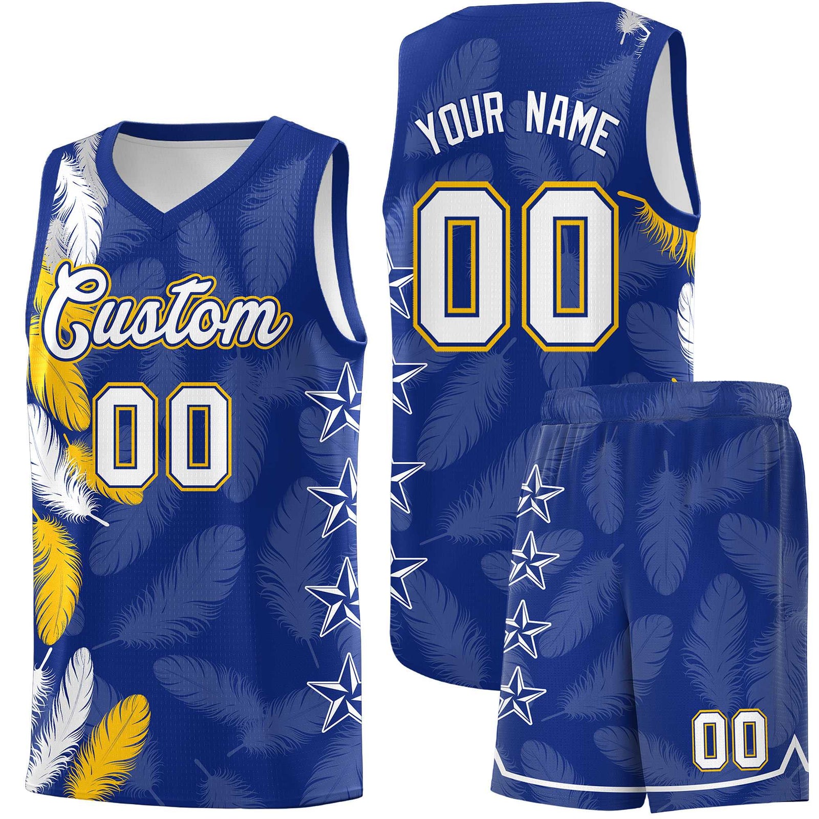 Custom Youth Basketball Jersey Royal White Feather Series Sports Uniform