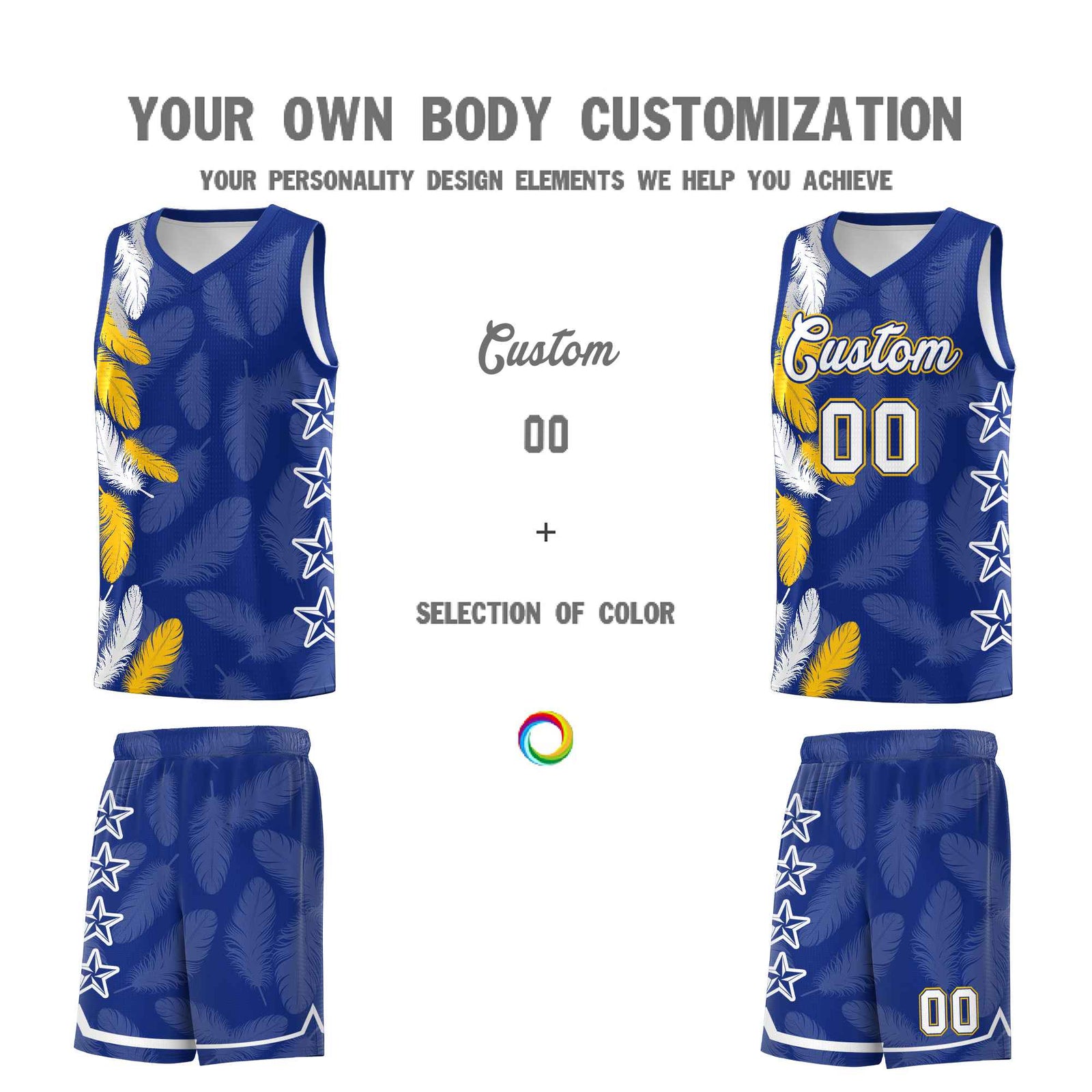 Custom Youth Basketball Jersey Royal White Feather Series Sports Uniform