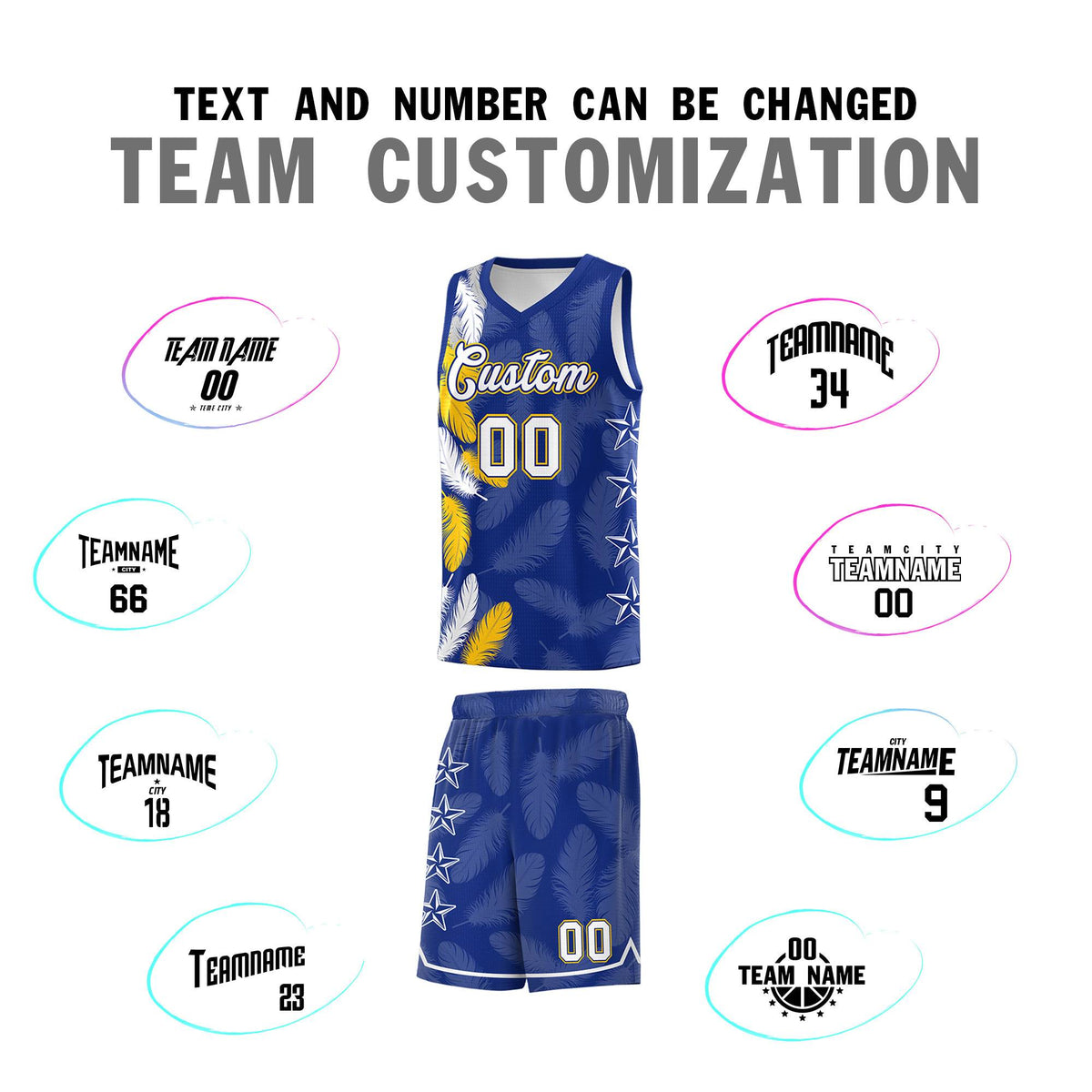 Custom Youth Basketball Jersey Royal White Feather Series Sports Uniform