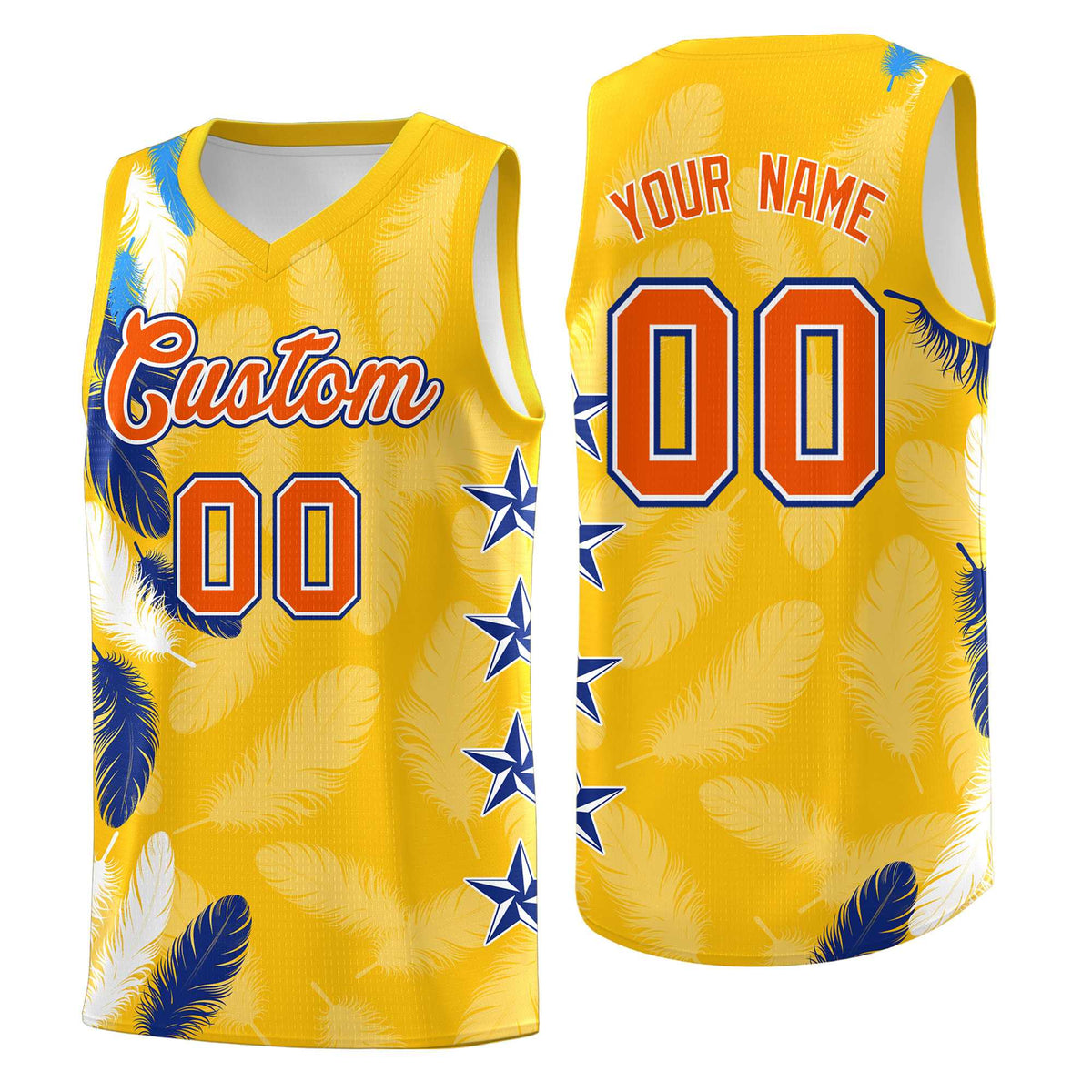 Custom Youth Basketball Jersey Gold Orange Feather Series Sports Uniform
