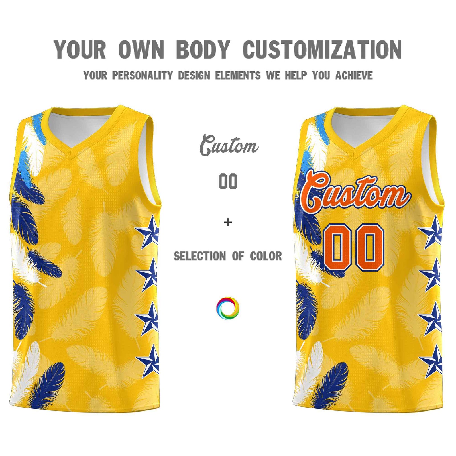 Custom Youth Basketball Jersey Gold Orange Feather Series Sports Uniform