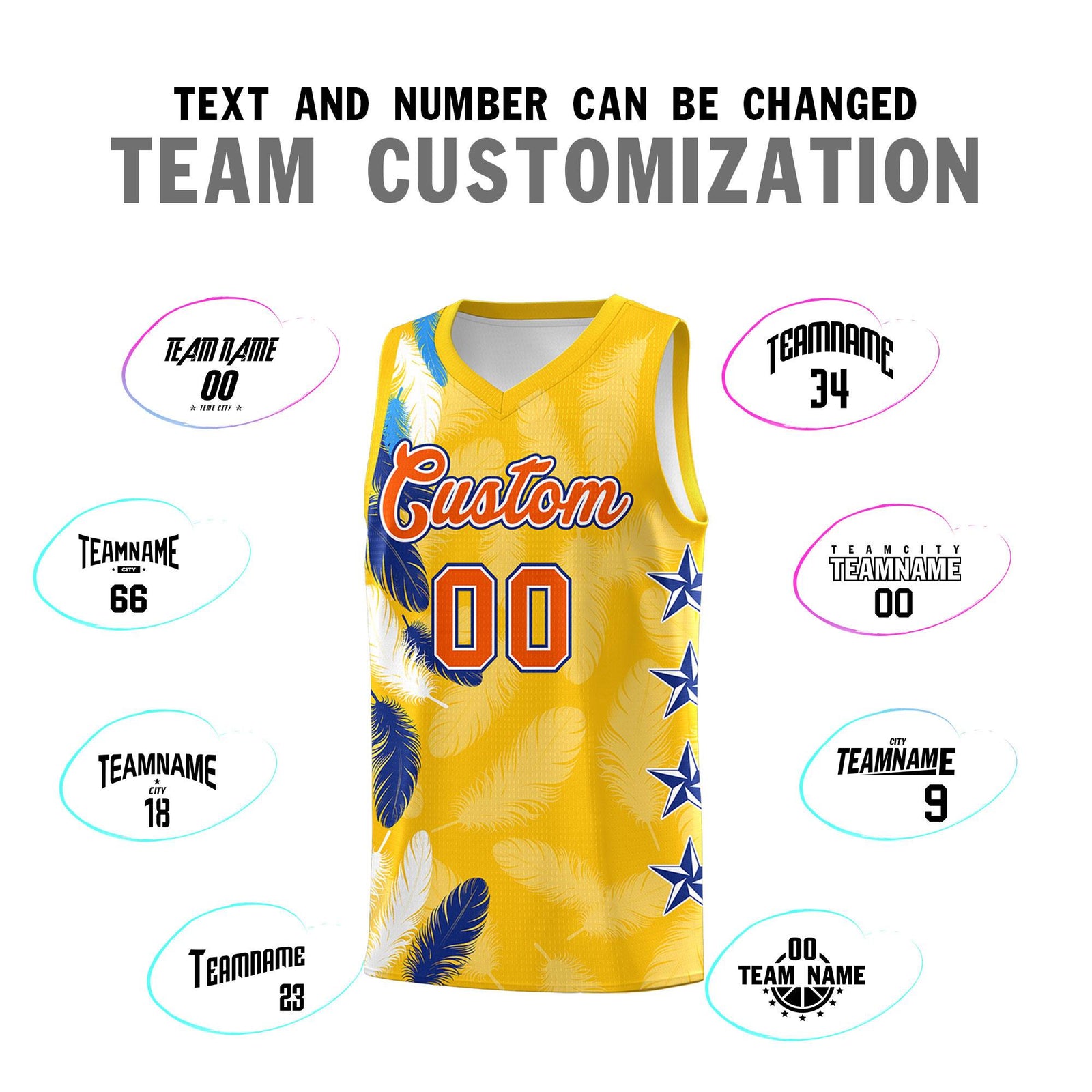Custom Youth Basketball Jersey Gold Orange Feather Series Sports Uniform