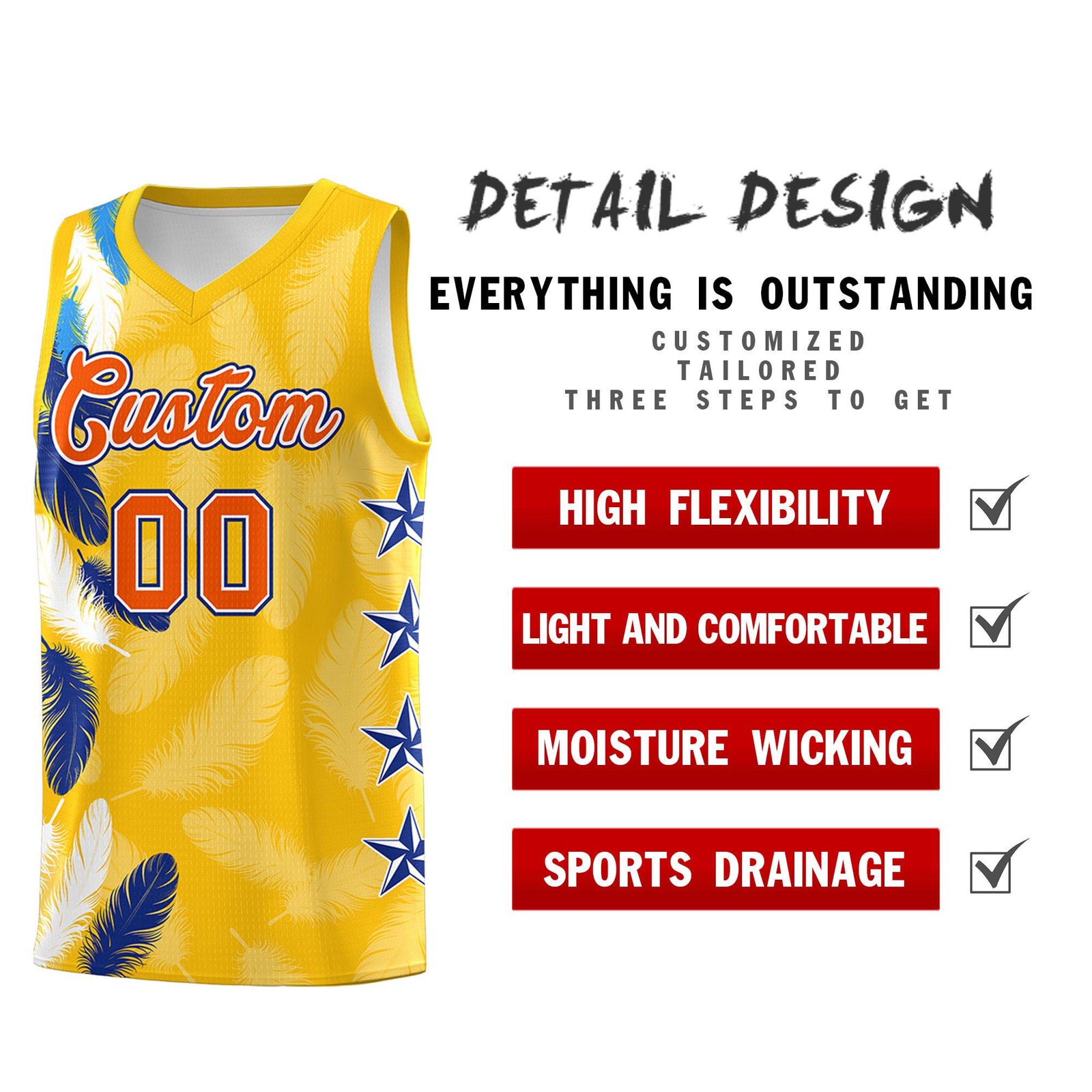 Custom Youth Basketball Jersey Gold Orange Feather Series Sports Uniform