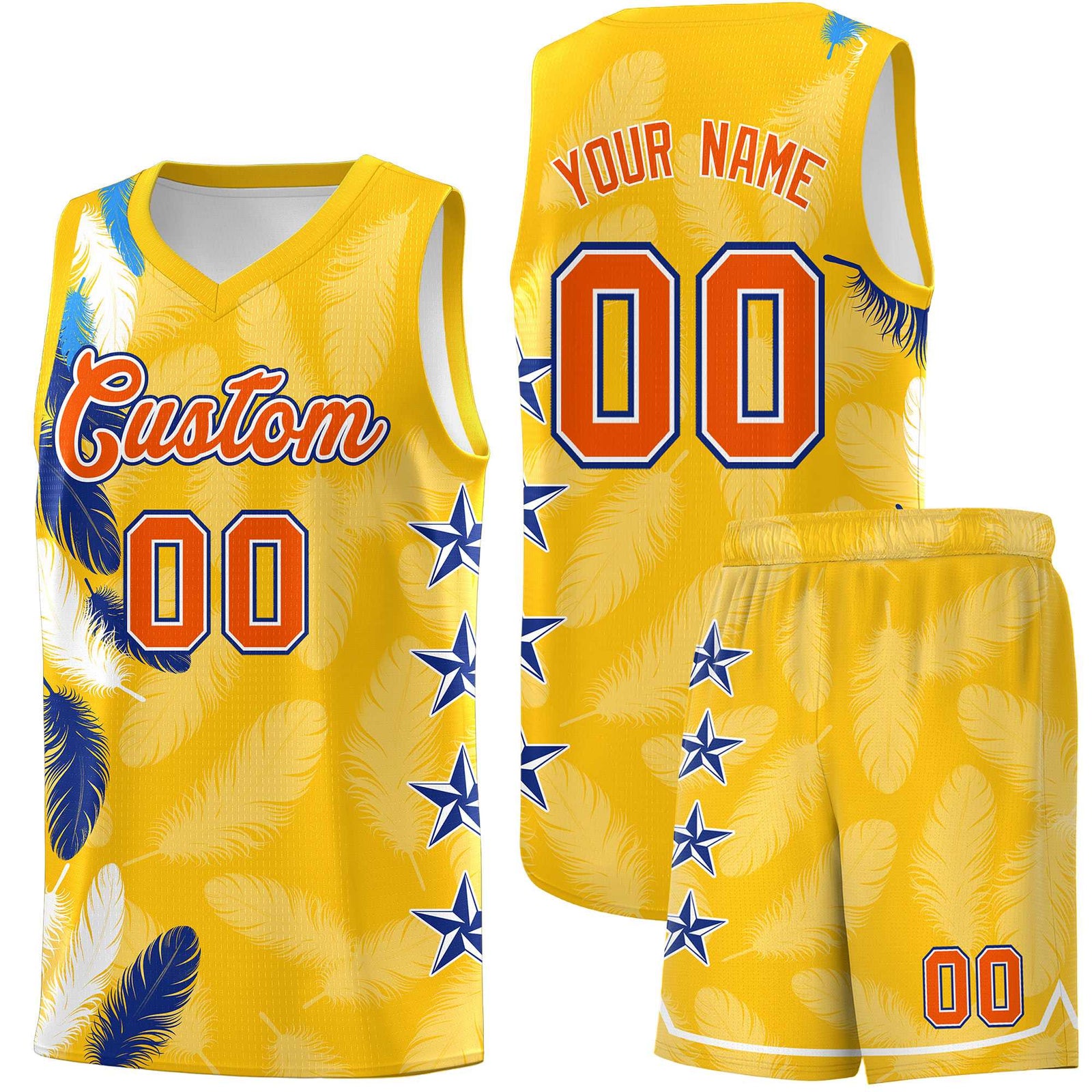 Custom Youth Basketball Jersey Gold Orange Feather Series Sports Uniform