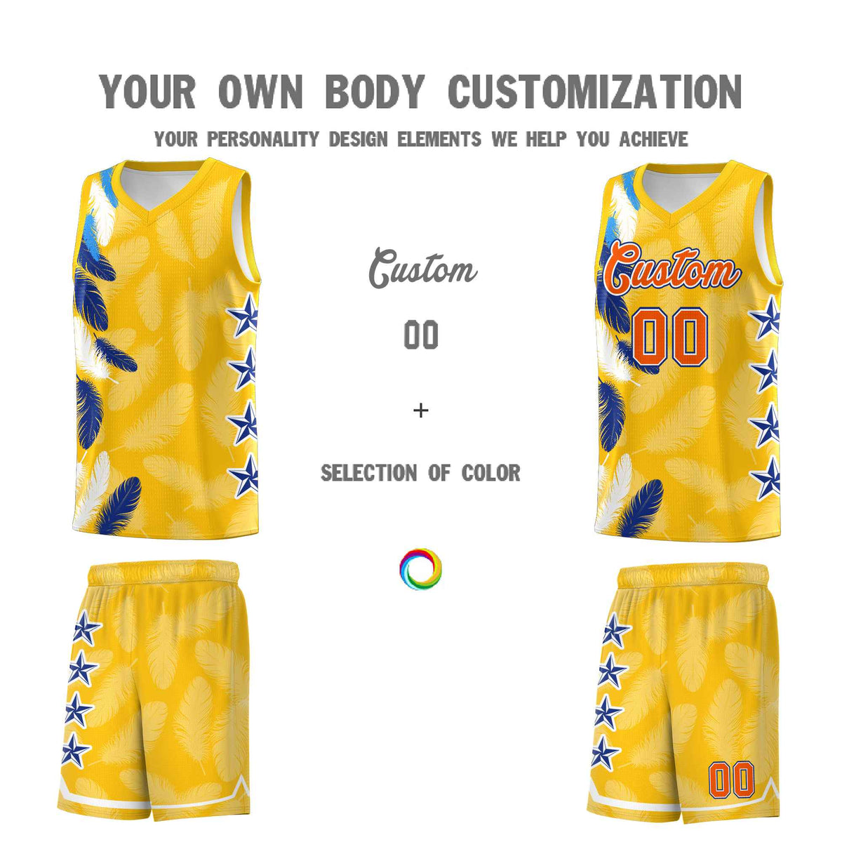 Custom Youth Basketball Jersey Gold Orange Feather Series Sports Uniform