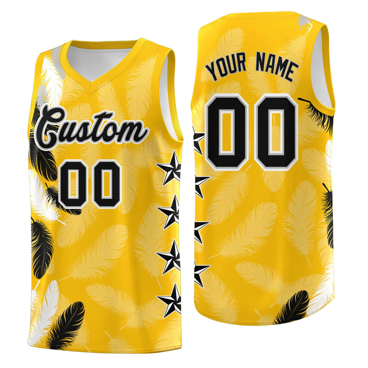 Custom Youth Basketball Jersey Gold Black Feather Series Sports Uniform