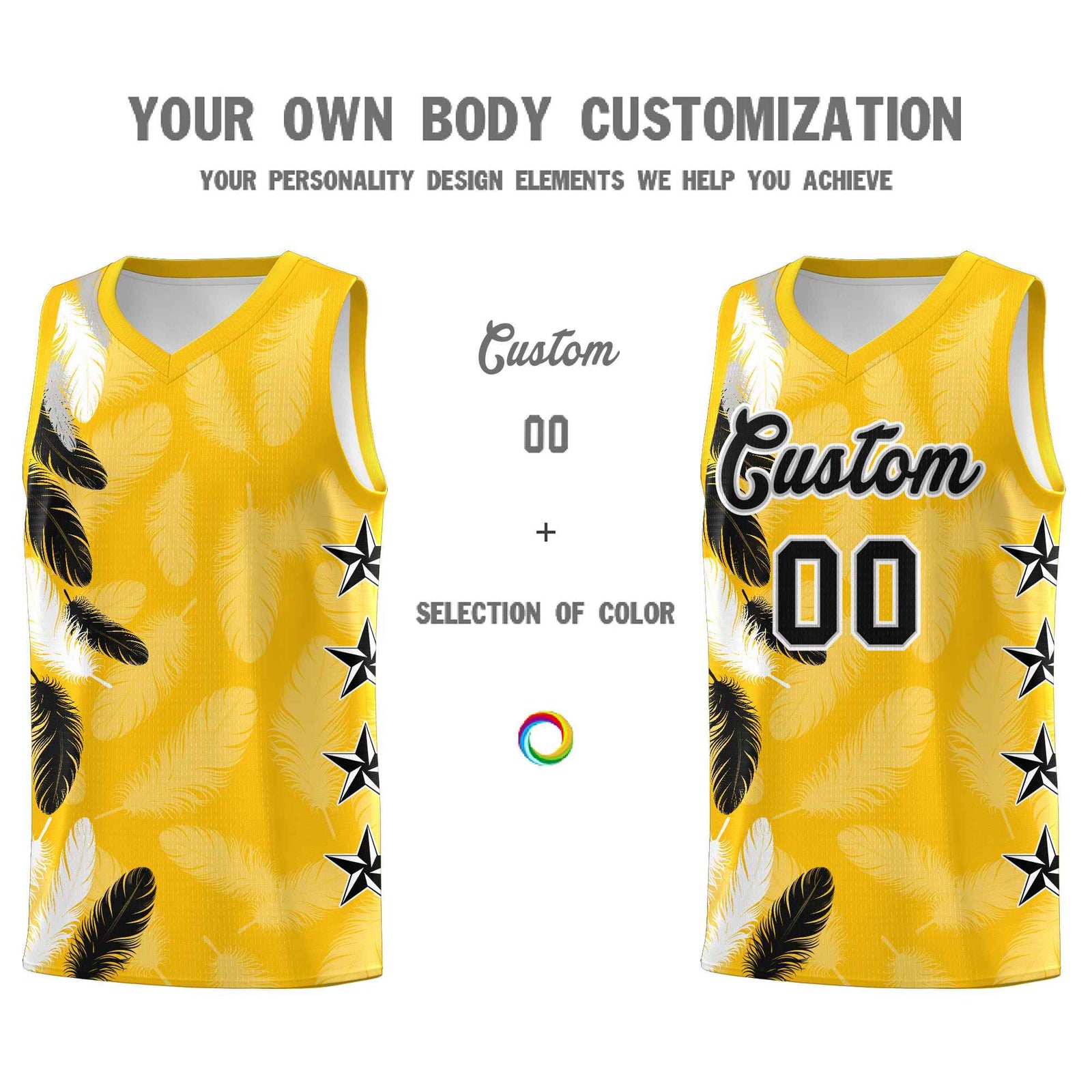 Custom Youth Basketball Jersey Gold Black Feather Series Sports Uniform