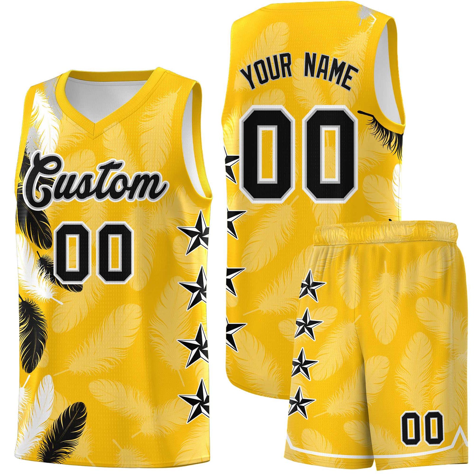 Custom Youth Basketball Jersey Gold Black Feather Series Sports Uniform