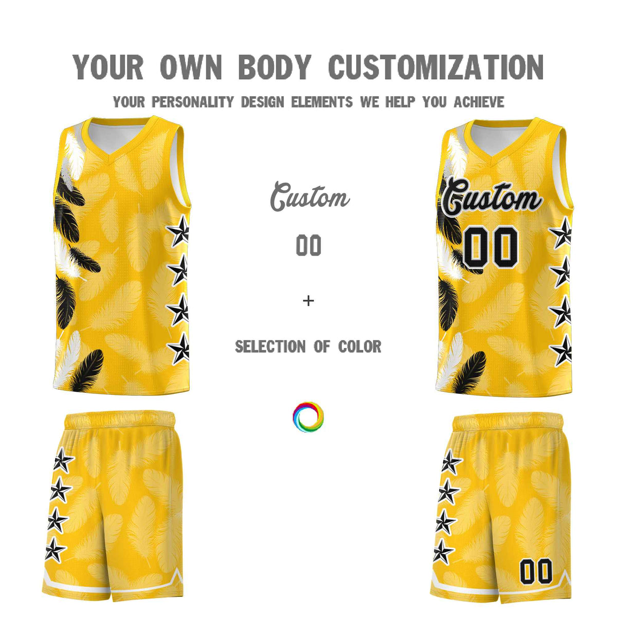 Custom Youth Basketball Jersey Gold Black Feather Series Sports Uniform