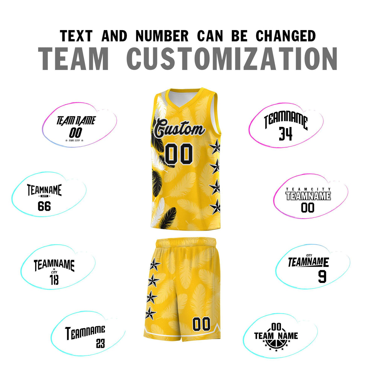 Custom Youth Basketball Jersey Gold Black Feather Series Sports Uniform