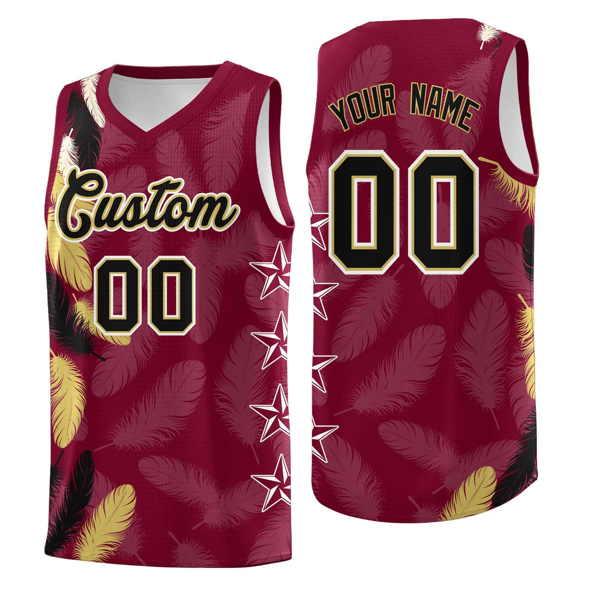 Custom Youth Basketball Jersey Crimson Black Feather Series Sports Uniform