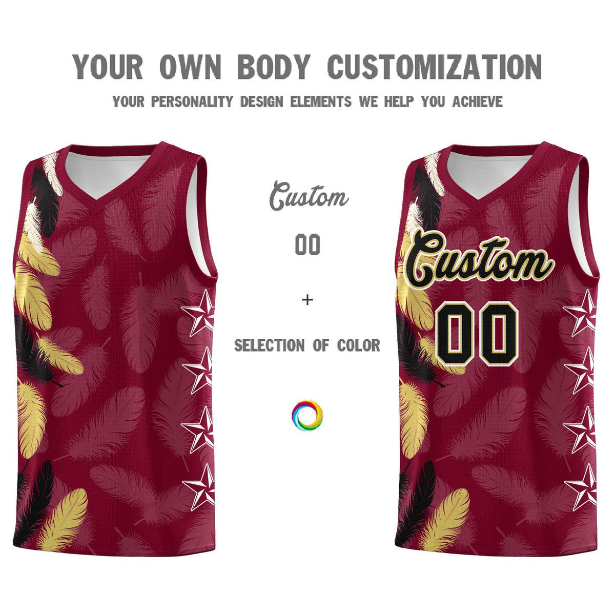Custom Youth Basketball Jersey Crimson Black Feather Series Sports Uniform
