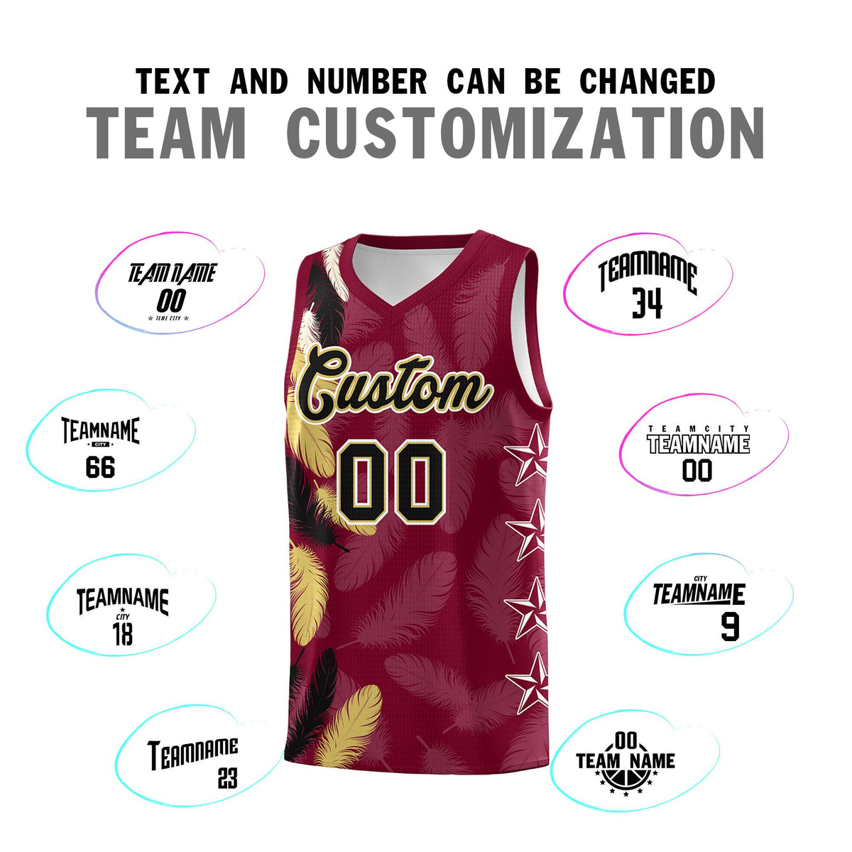 Custom Youth Basketball Jersey Crimson Black Feather Series Sports Uniform