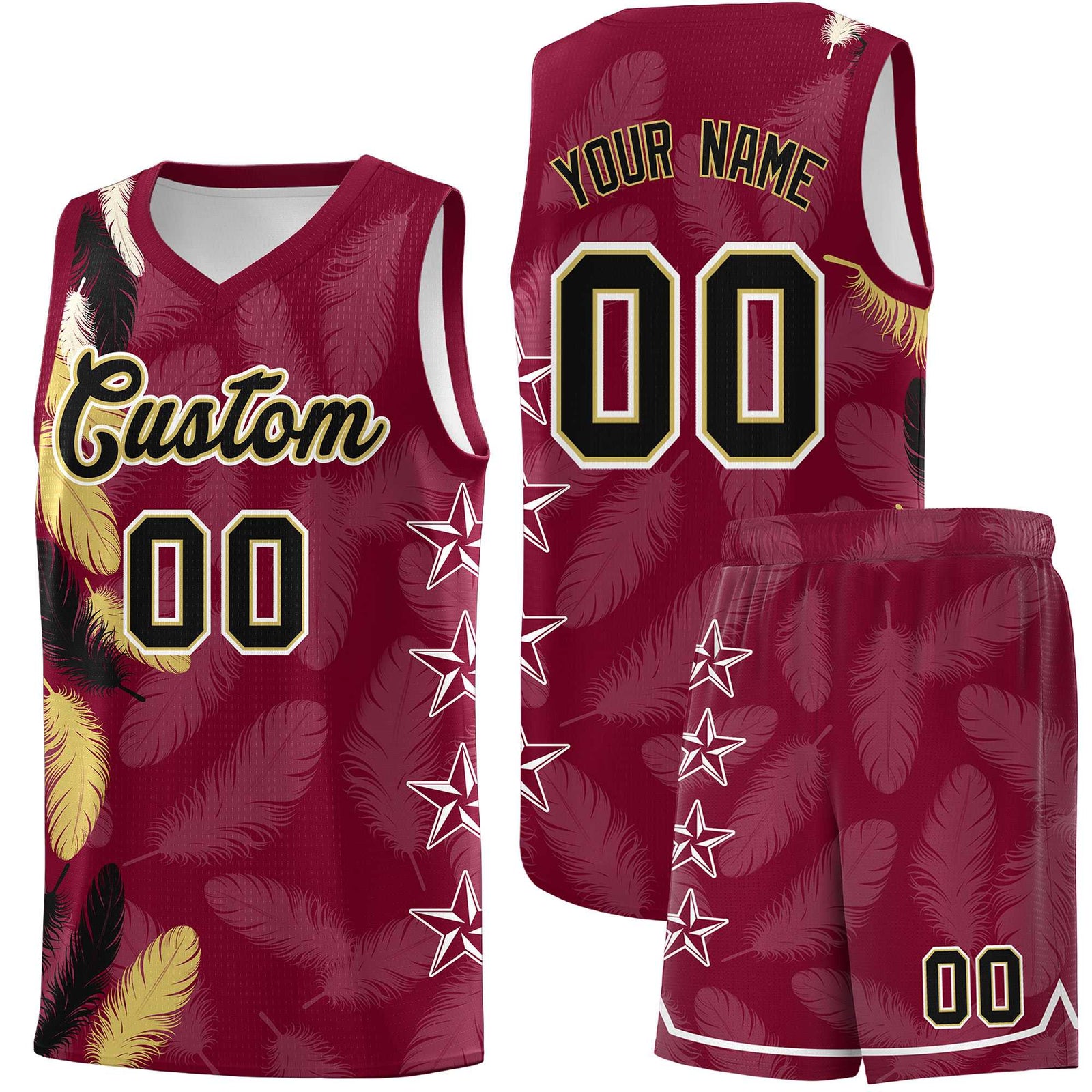 Custom Youth Basketball Jersey Crimson Black Feather Series Sports Uniform