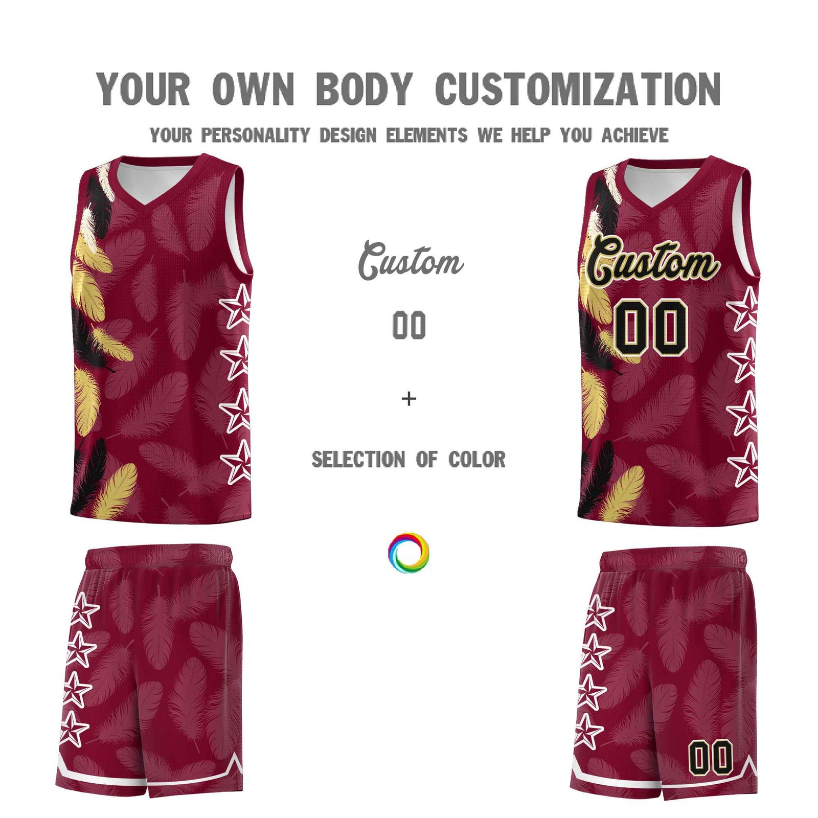 Custom Youth Basketball Jersey Crimson Black Feather Series Sports Uniform