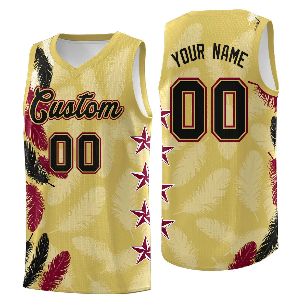 Custom Youth Basketball Jersey Old Gold Black Feather Series Sports Uniform