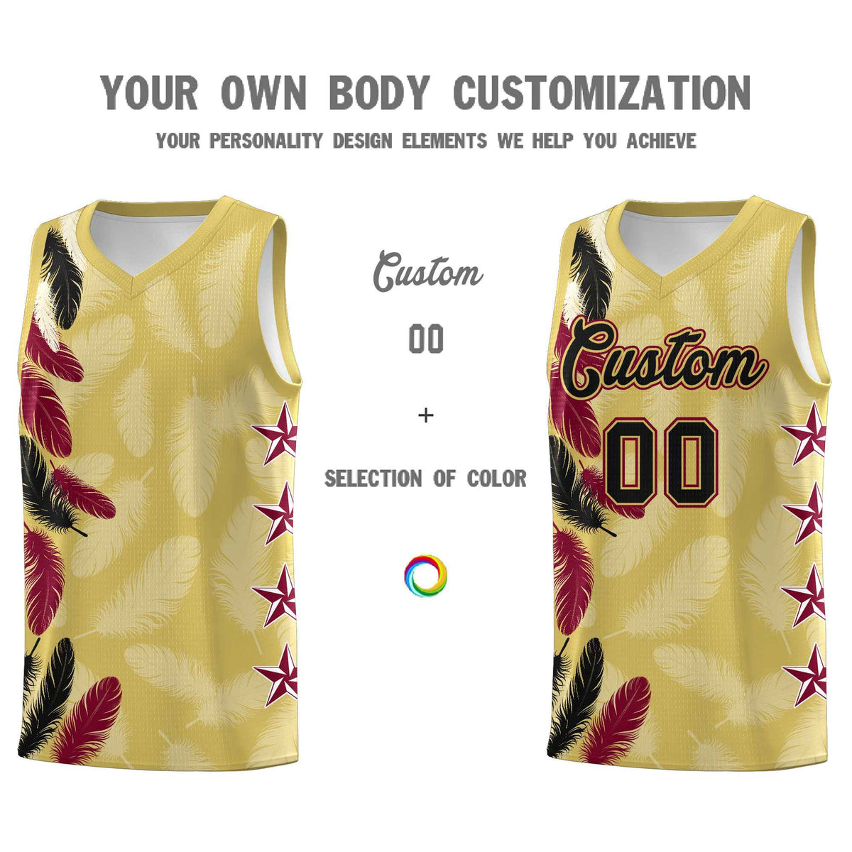 Custom Youth Basketball Jersey Old Gold Black Feather Series Sports Uniform