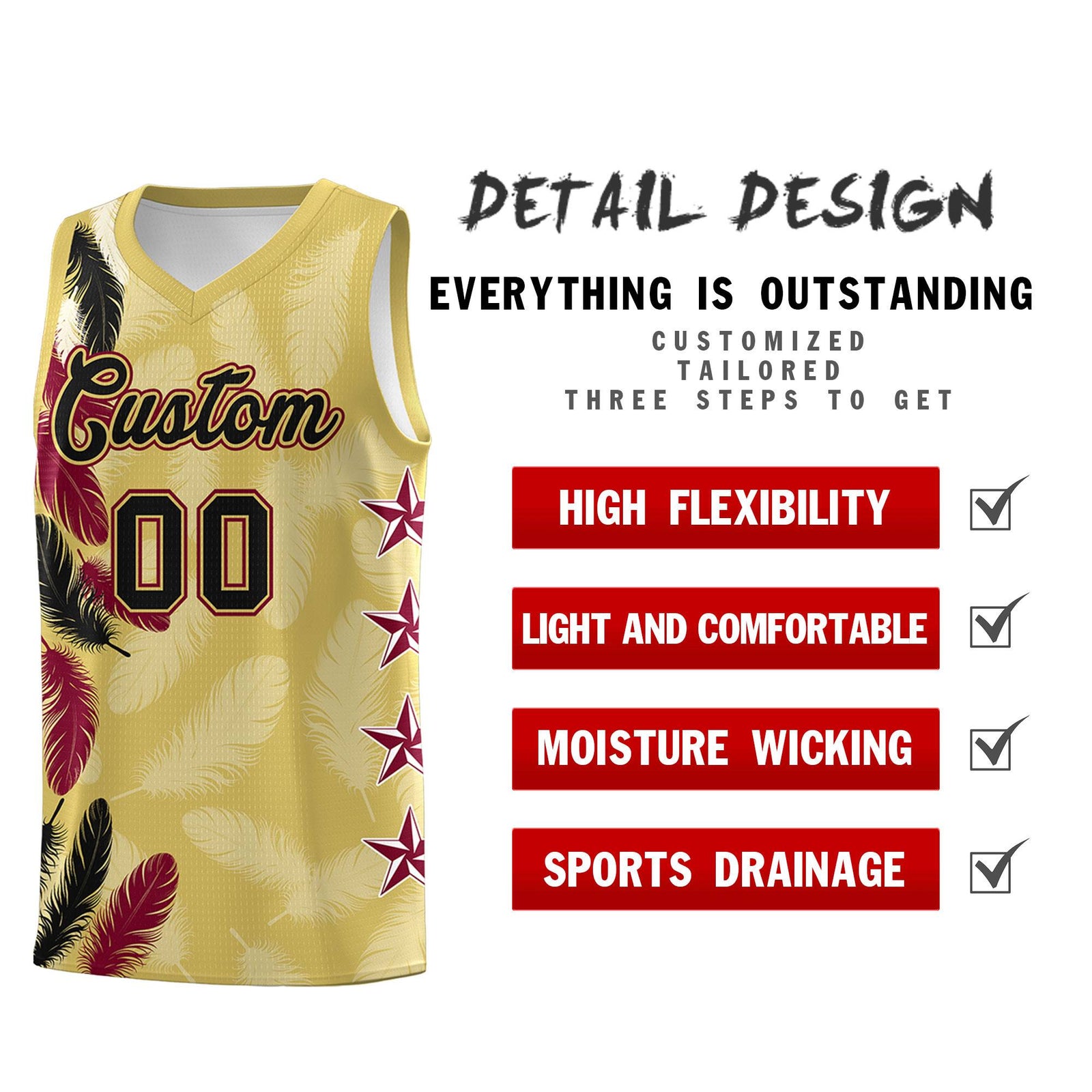 Custom Youth Basketball Jersey Old Gold Black Feather Series Sports Uniform