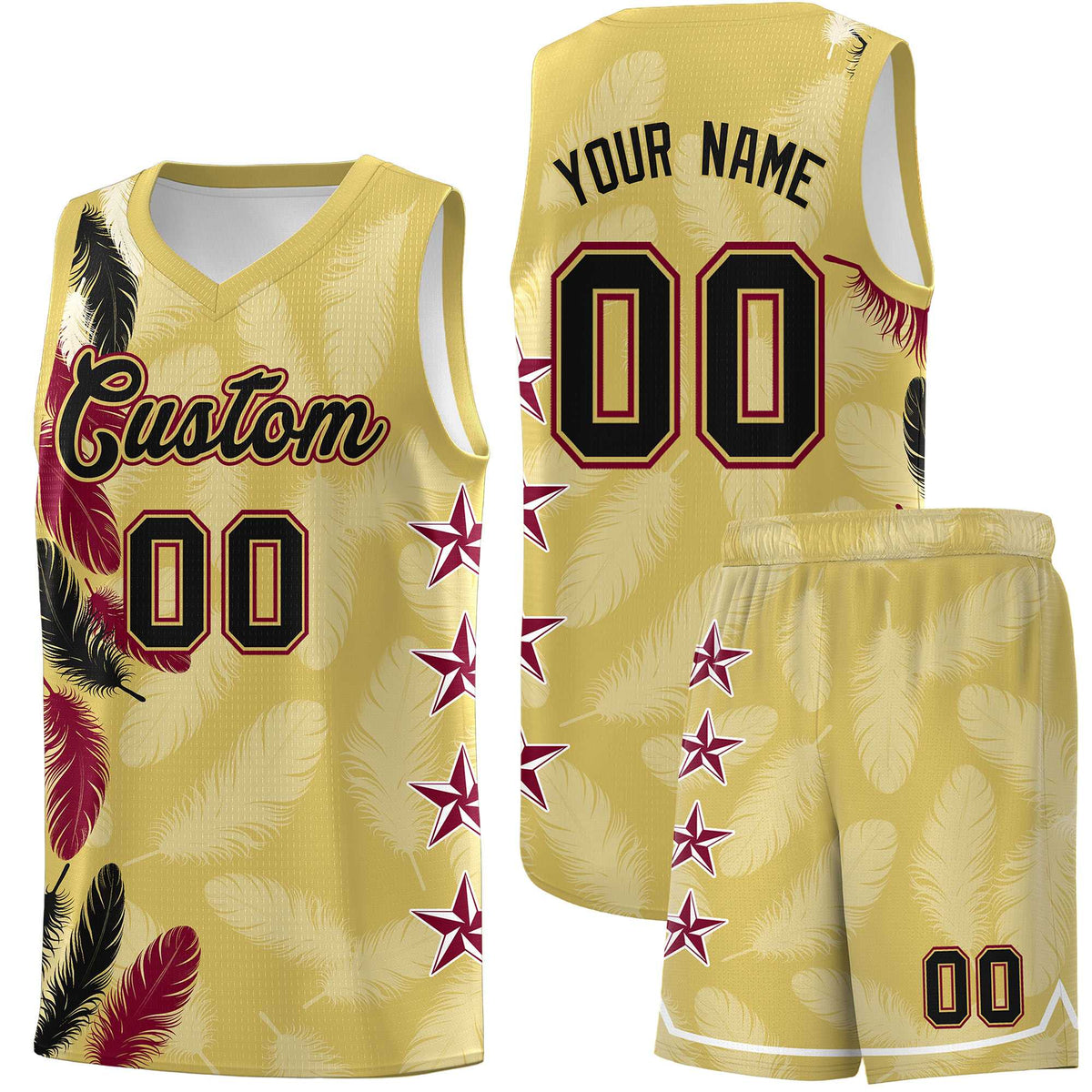 Custom Youth Basketball Jersey Old Gold Black Feather Series Sports Uniform