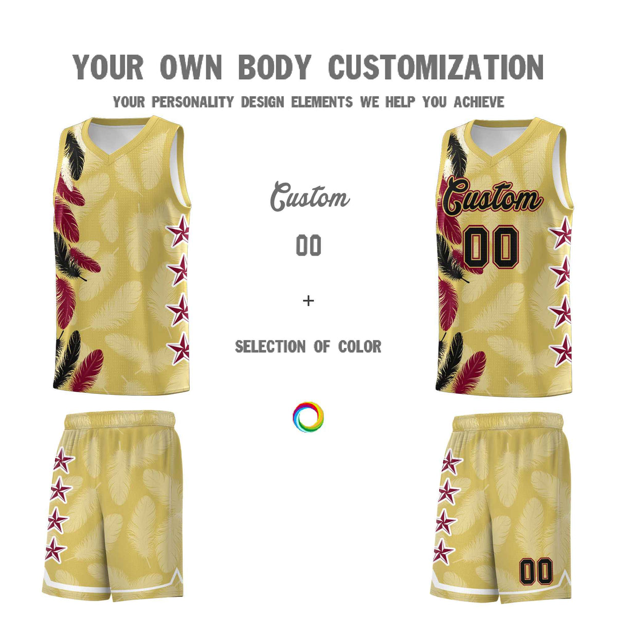 Custom Youth Basketball Jersey Old Gold Black Feather Series Sports Uniform