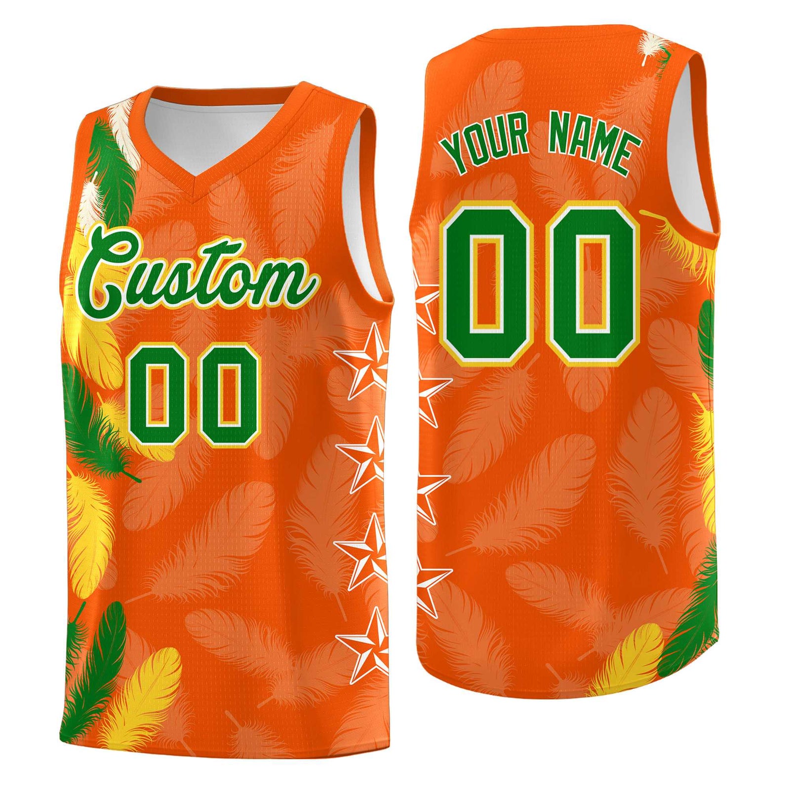 Custom Youth Basketball Jersey Orange Kelly Green Feather Series Sports Uniform
