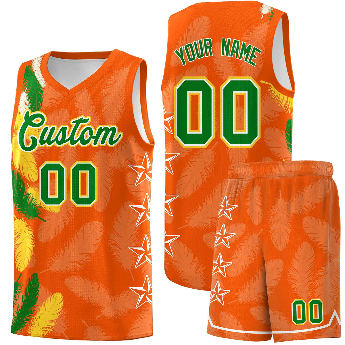 Custom Youth Basketball Jersey Orange Kelly Green Feather Series Sports Uniform